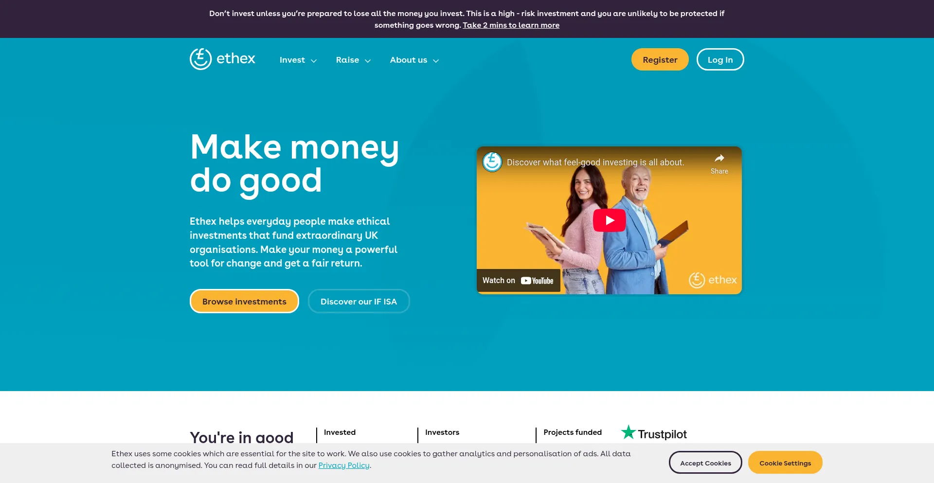 Website screenshot of Ethex.org.uk