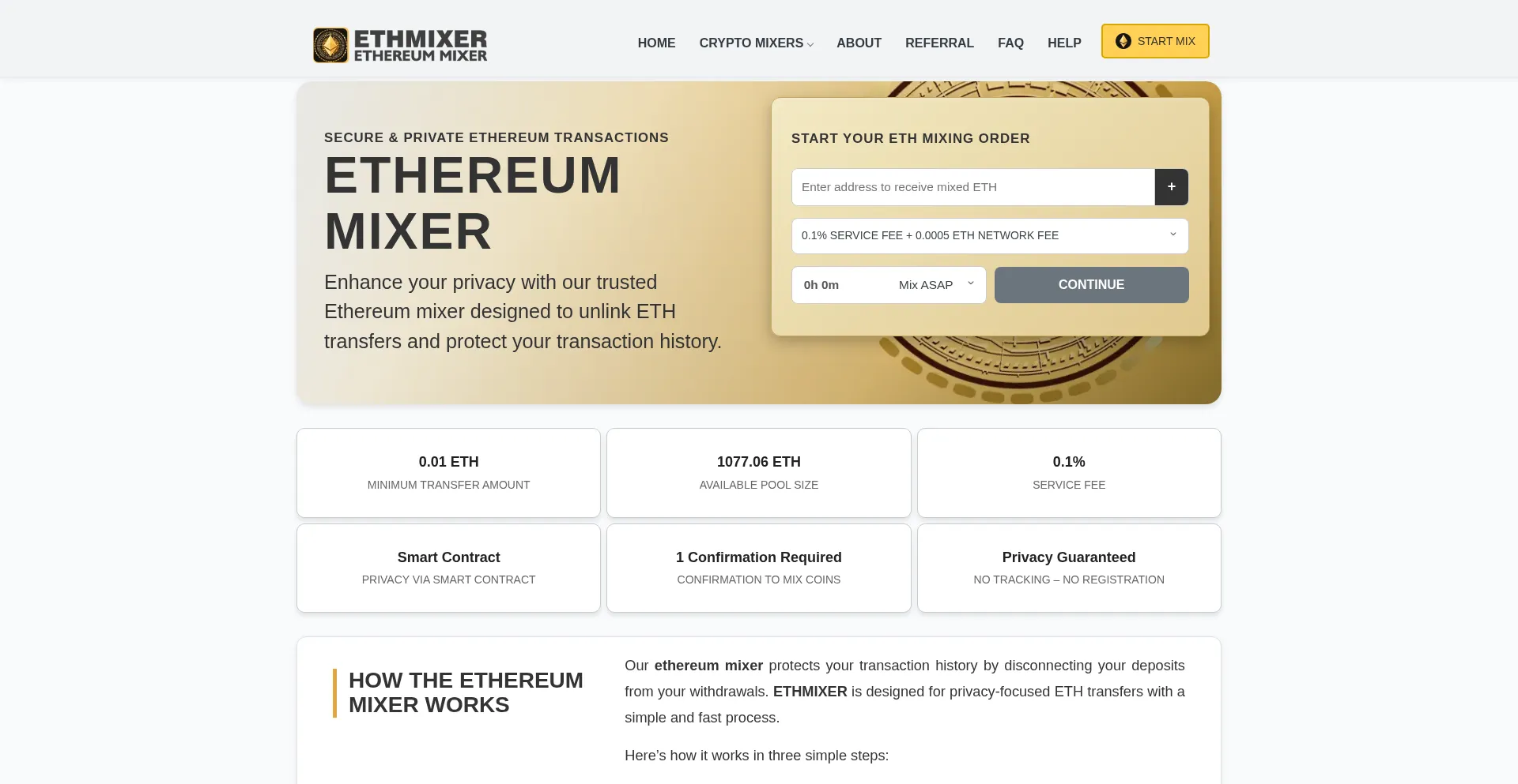 Website screenshot of Ethmixer.pro
