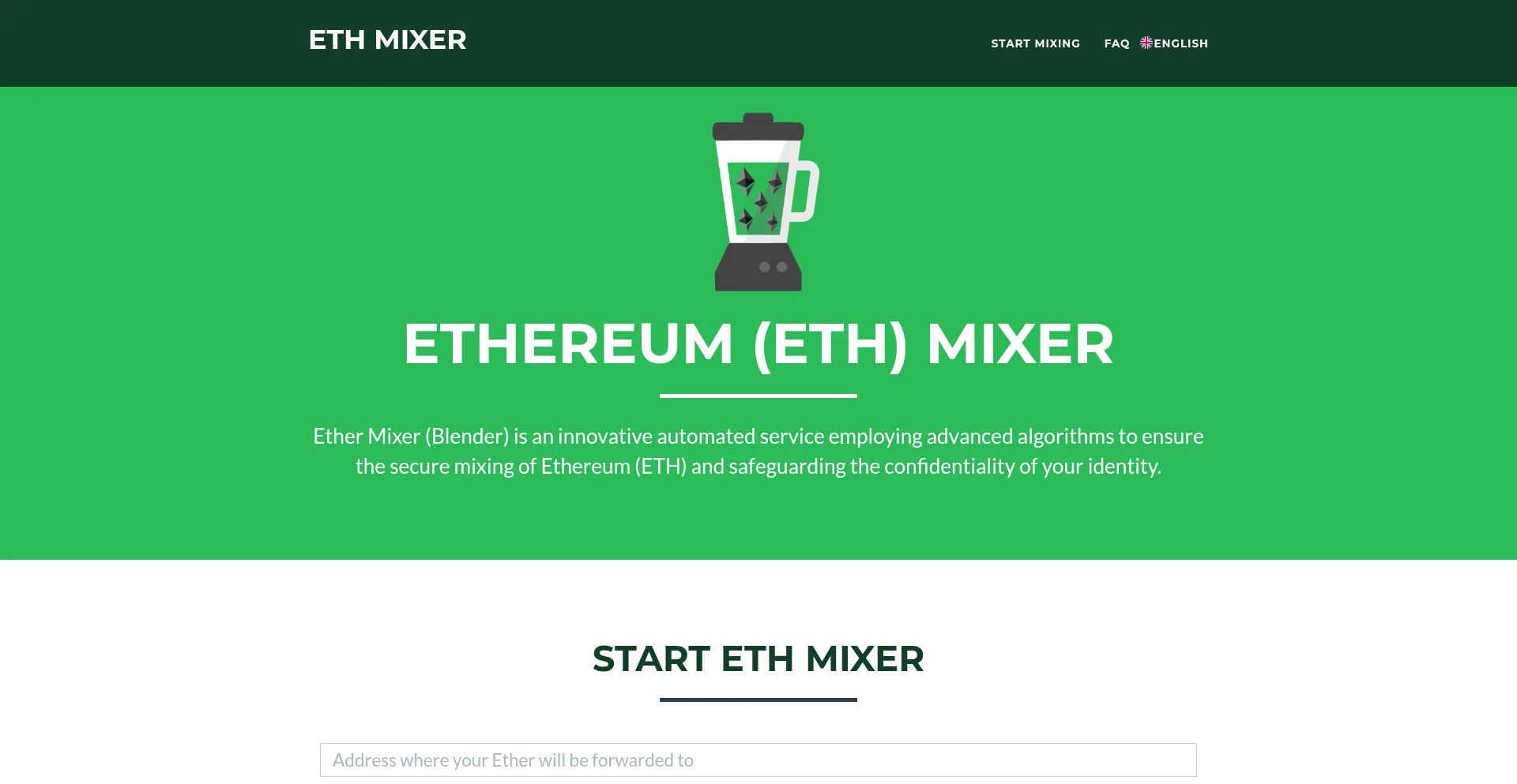 Website screenshot of Ethmixer.to