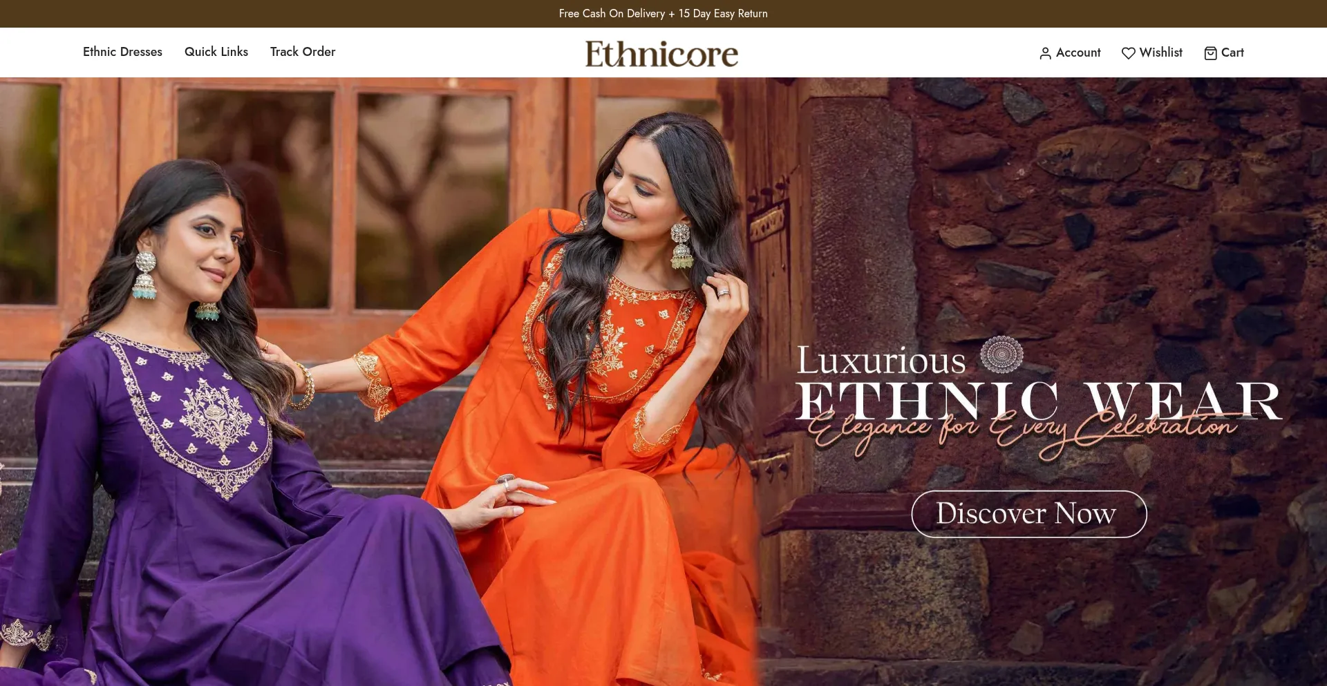 Website screenshot of Ethnicore.in