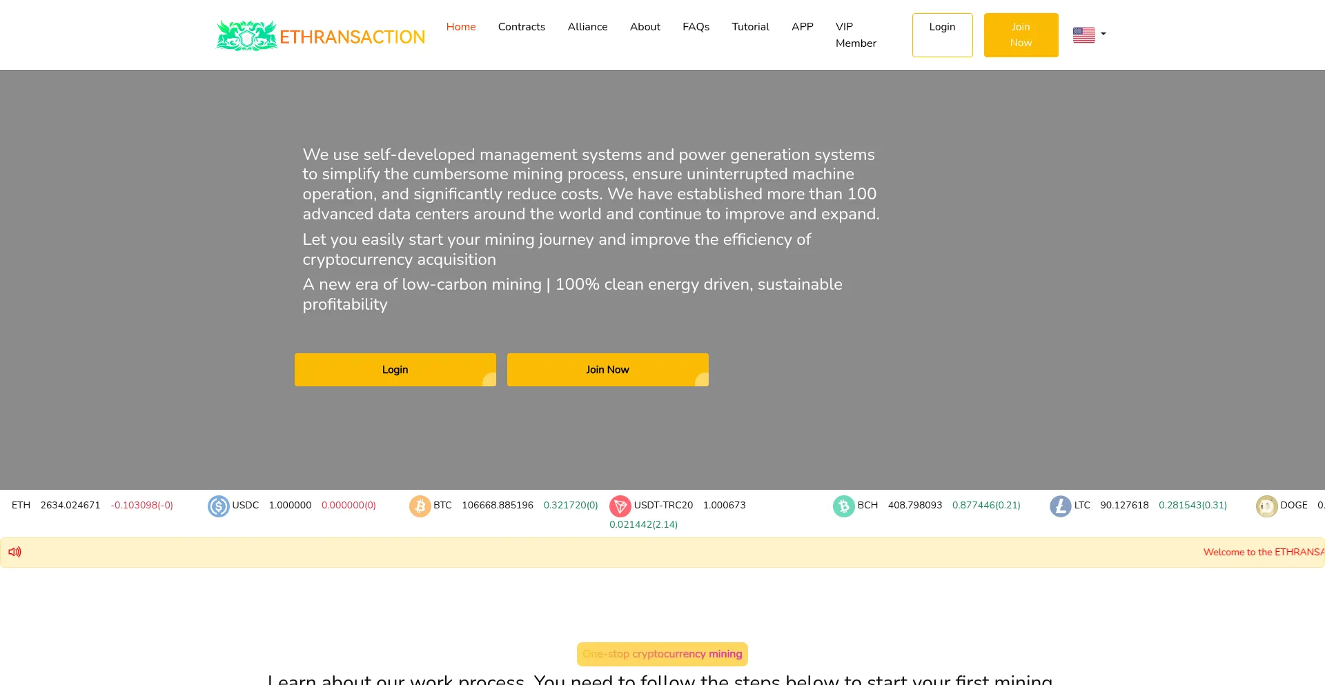 Website screenshot of Ethransaction.vip
