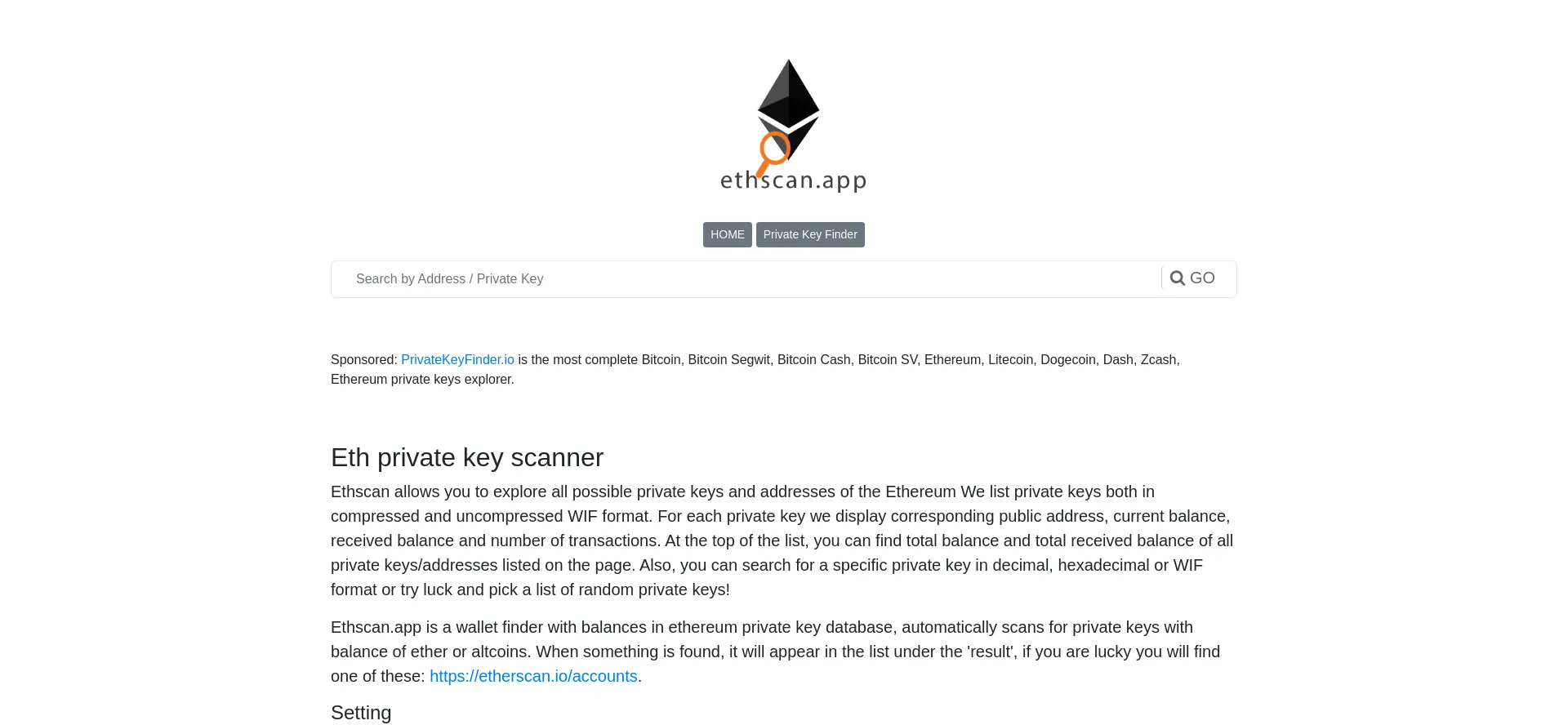Website screenshot of Ethscan.app