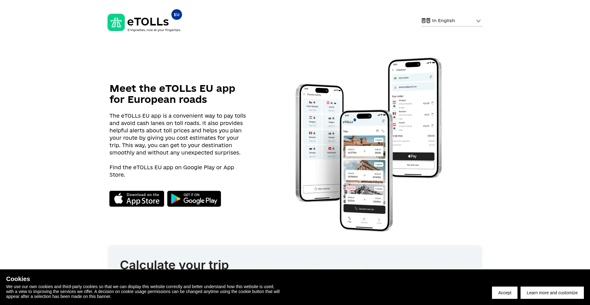Website screenshot of Etolls.eu
