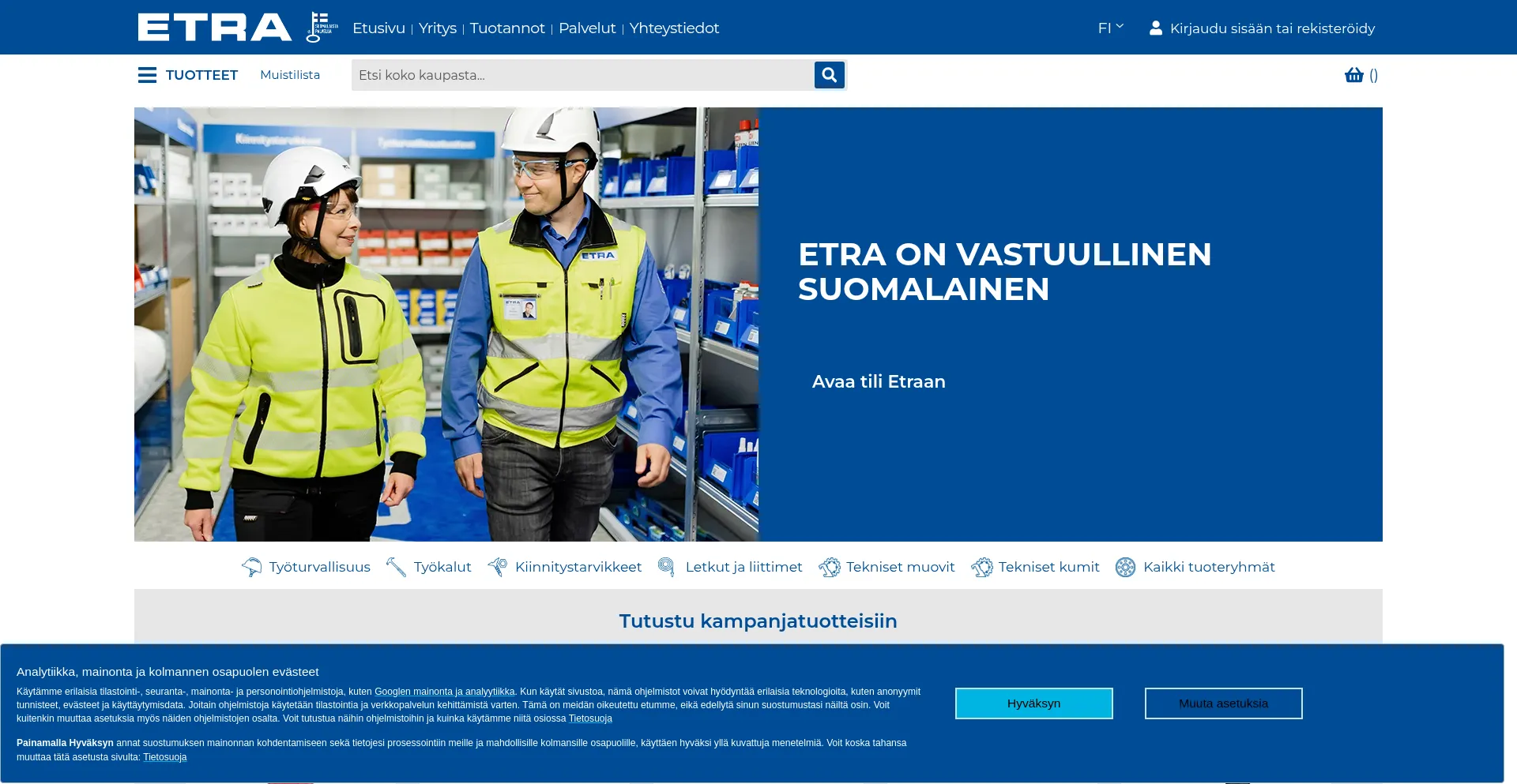 Website screenshot of Etra.fi