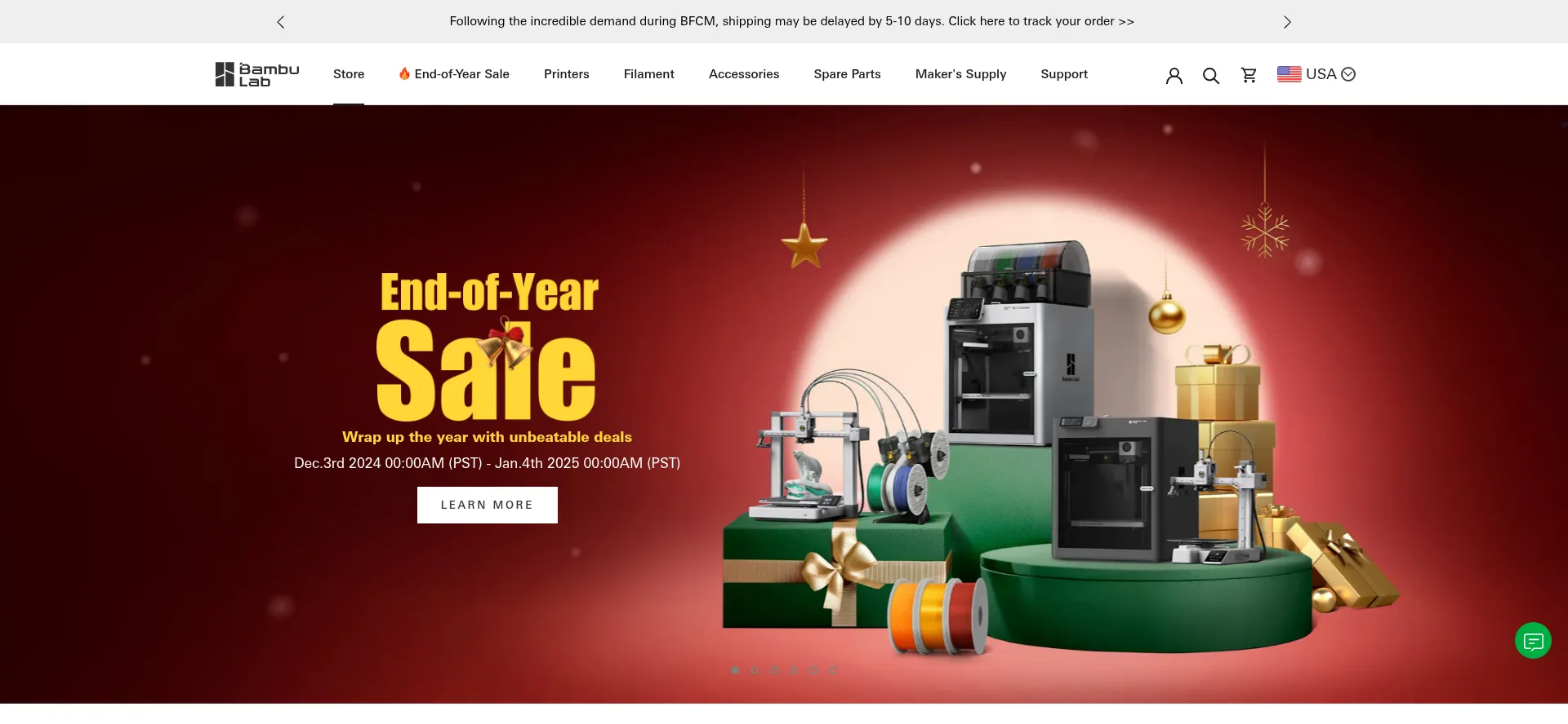 Website screenshot of Eu.store.bambulab.com