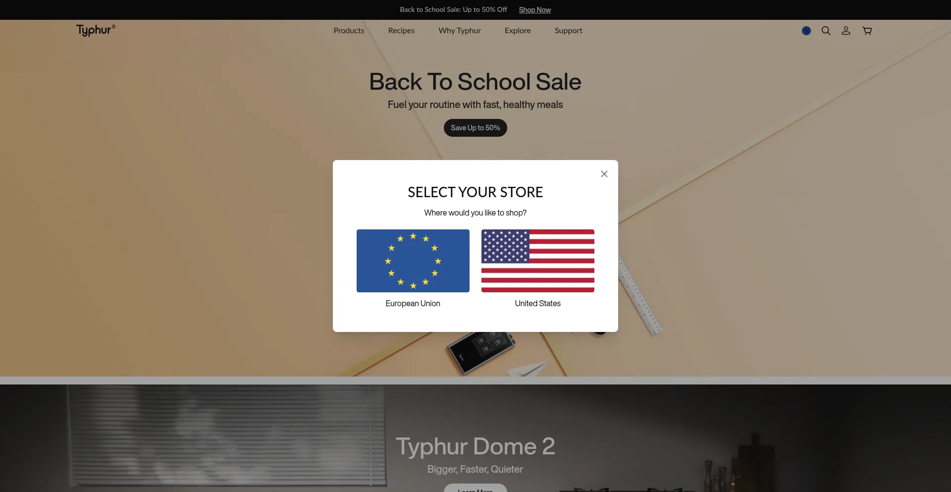 Website screenshot of Eu.typhur.com