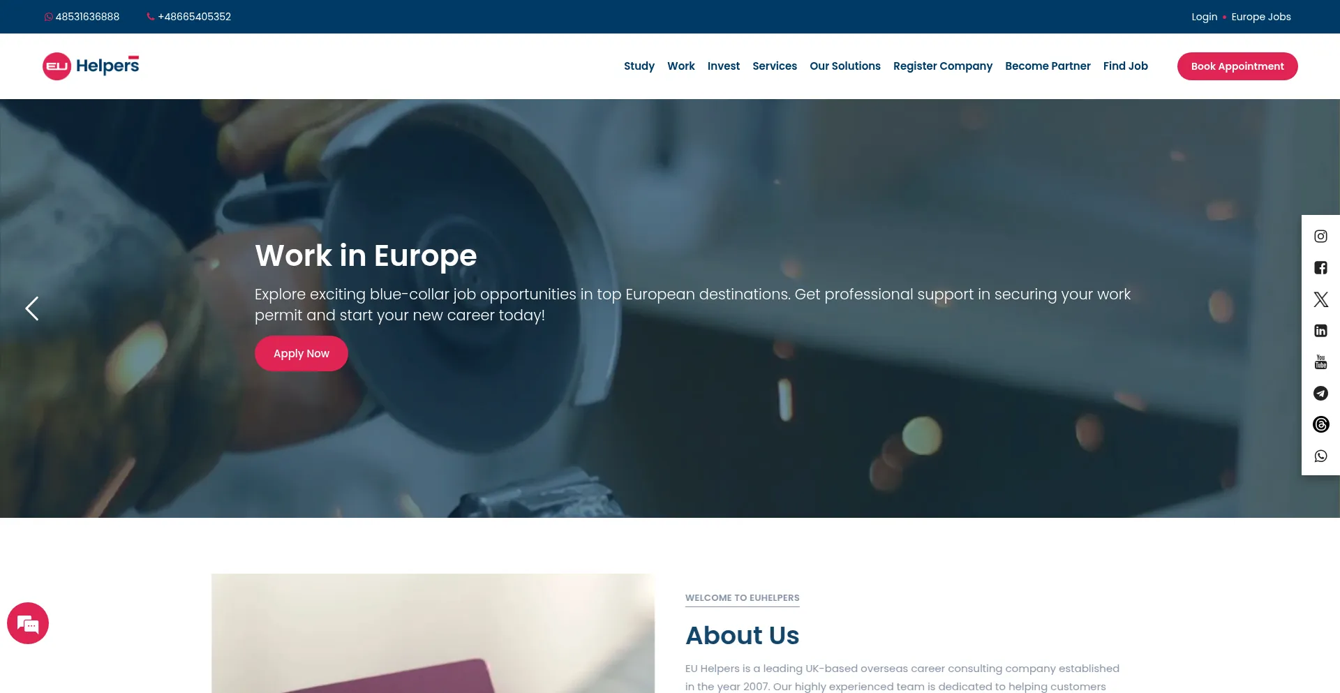 Website screenshot of Euhelpers.com