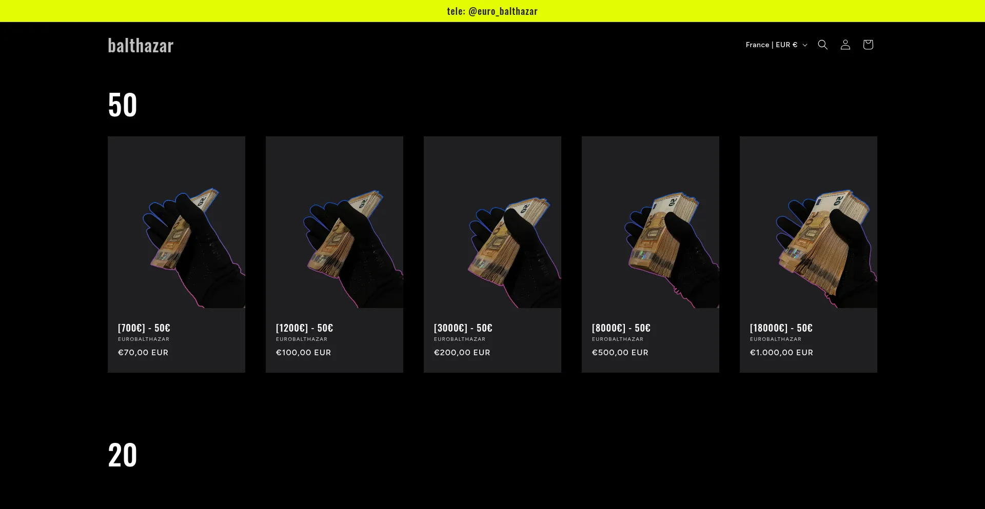 Website screenshot of Eurobalthazar.shop