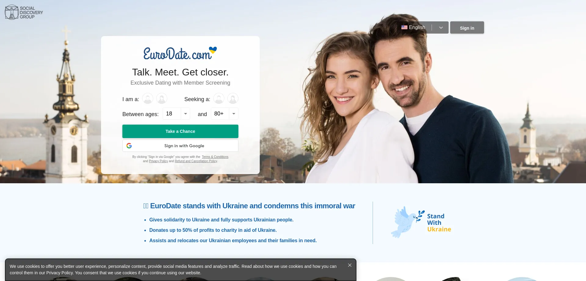 Website screenshot of Eurodate.com