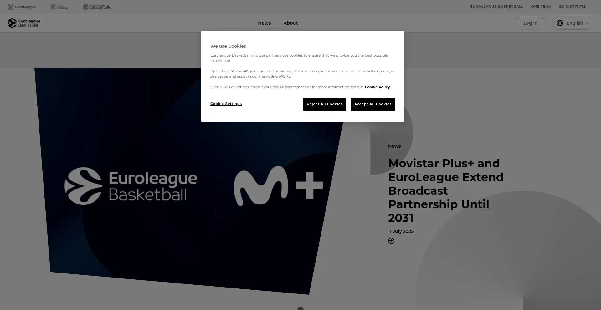 Website screenshot of Euroleaguebasketball.net