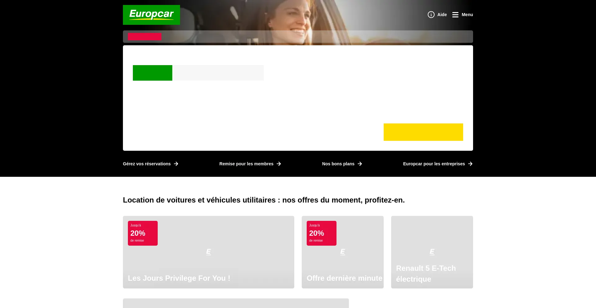 Website screenshot of Europcar.fr