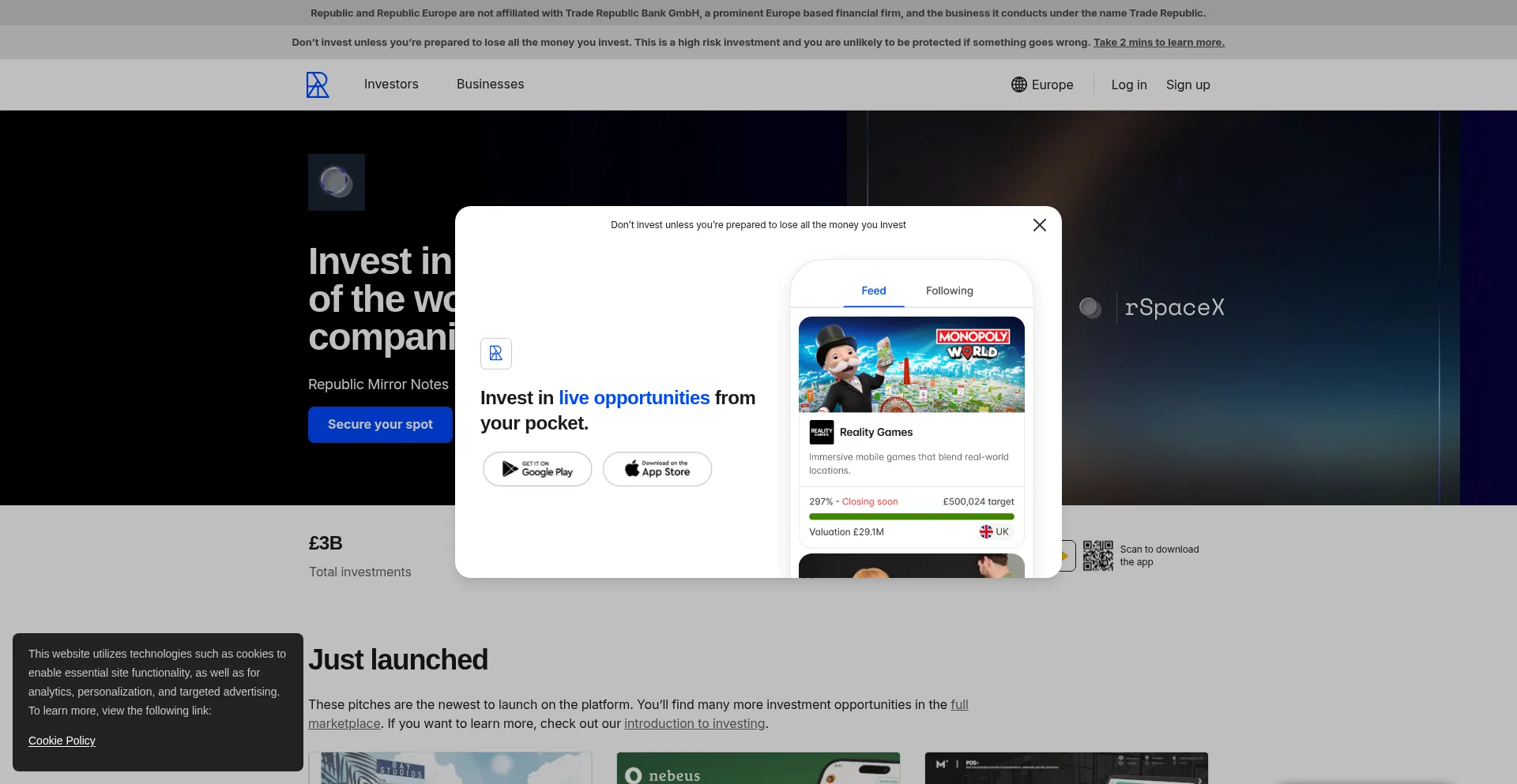 Website screenshot of Europe.republic.com