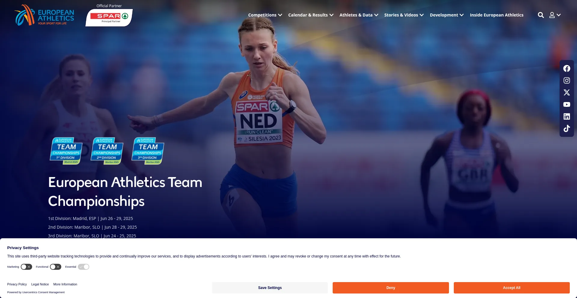 Website screenshot of European-athletics.com