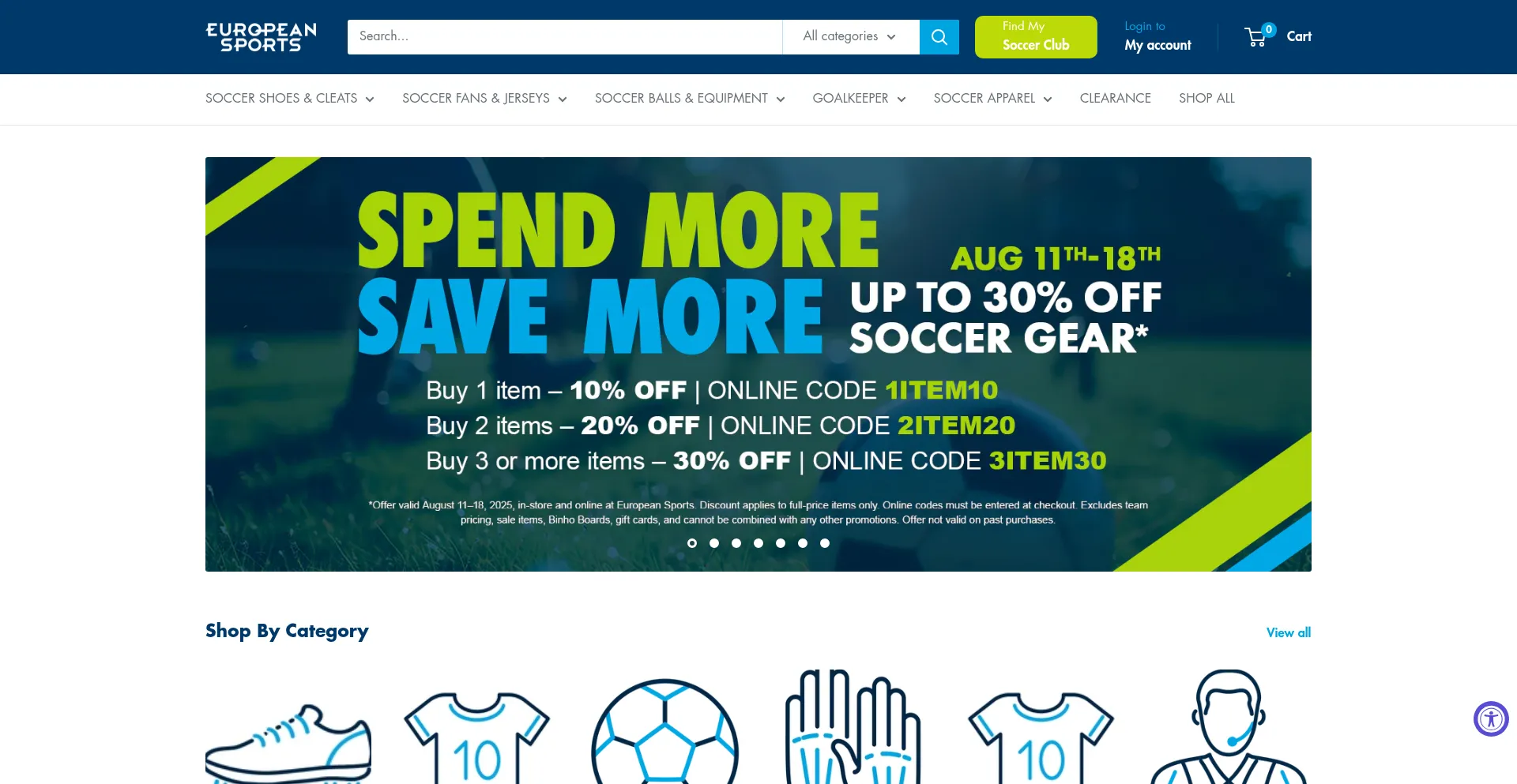 Website screenshot of Europeansports.com