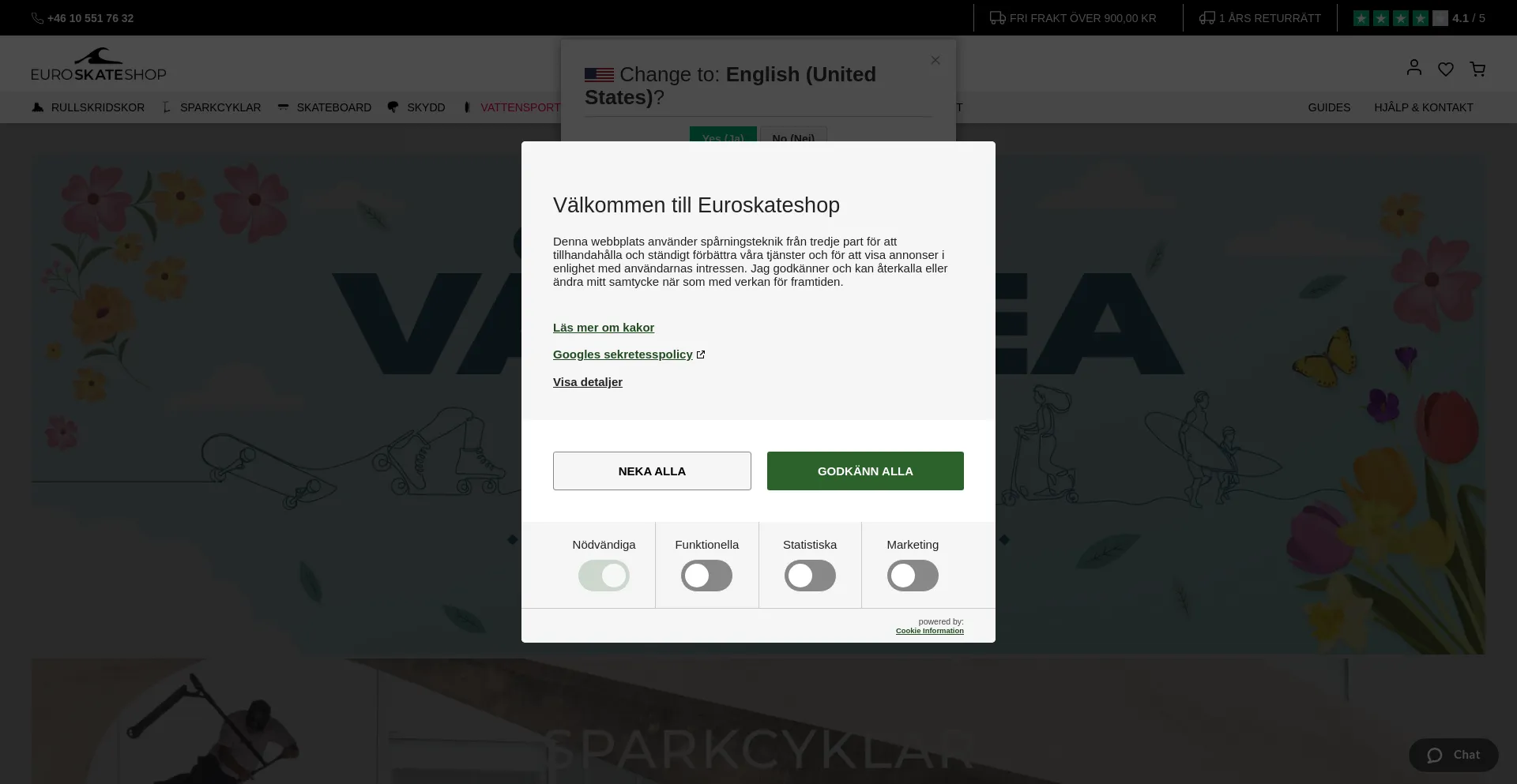 Website screenshot of Euroskateshop.se