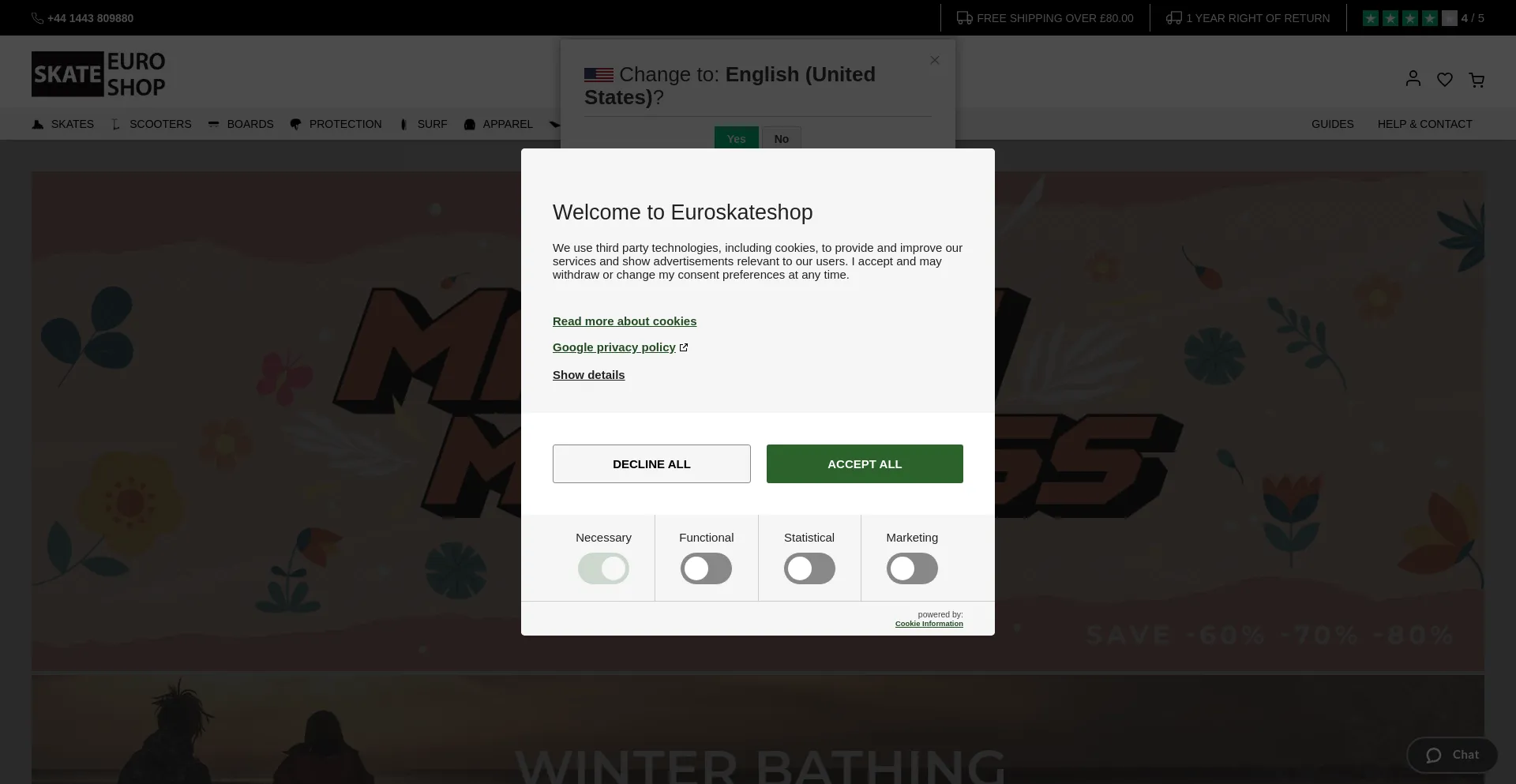 Website screenshot of Euroskateshop.uk