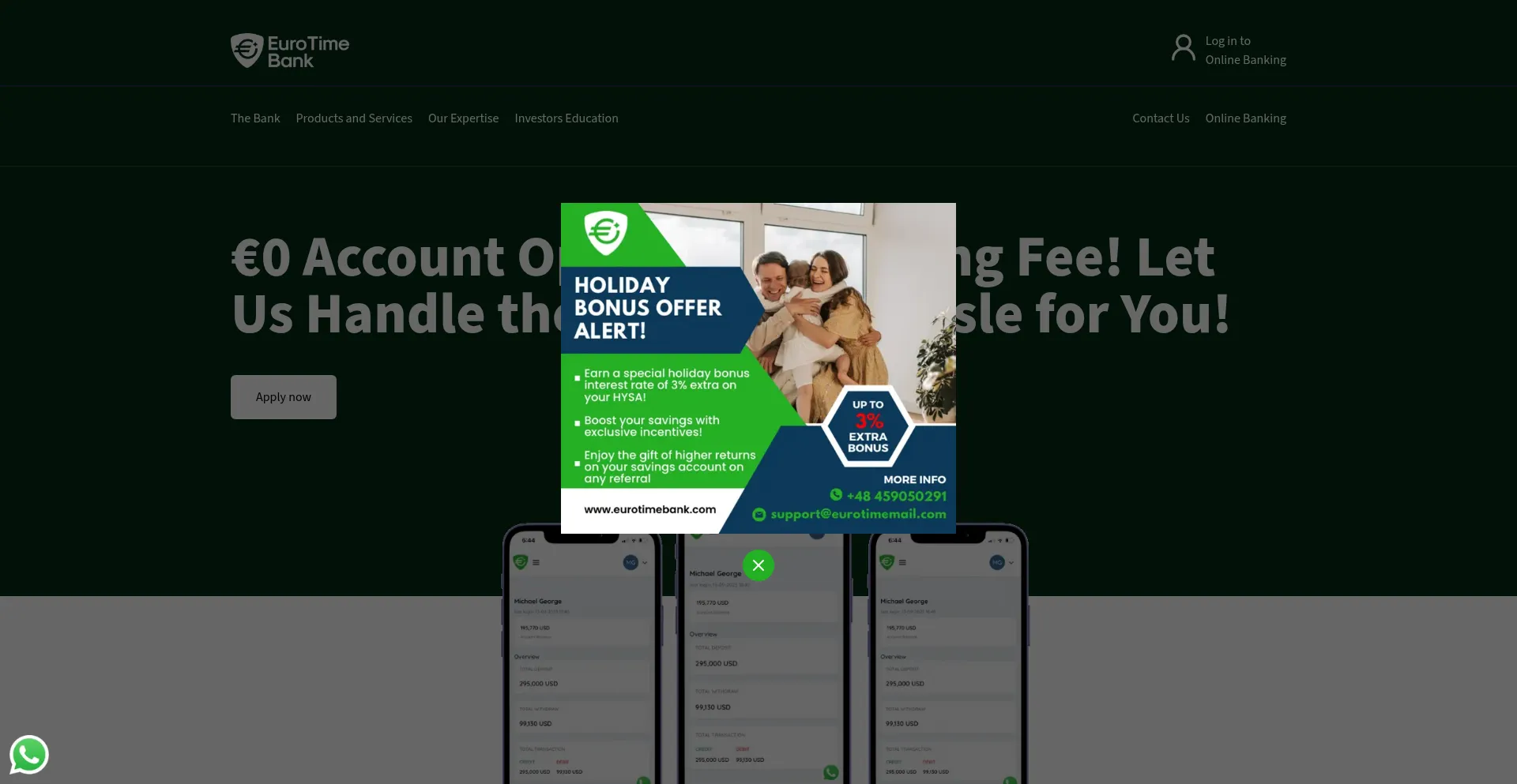 Website screenshot of Eurotimebank.com