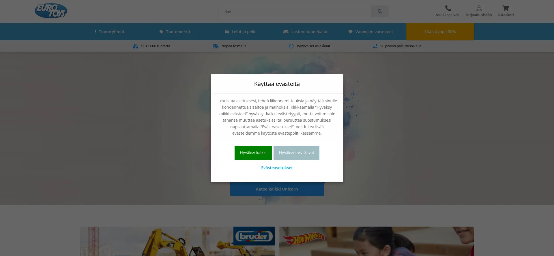 Website screenshot of Eurotoys.fi