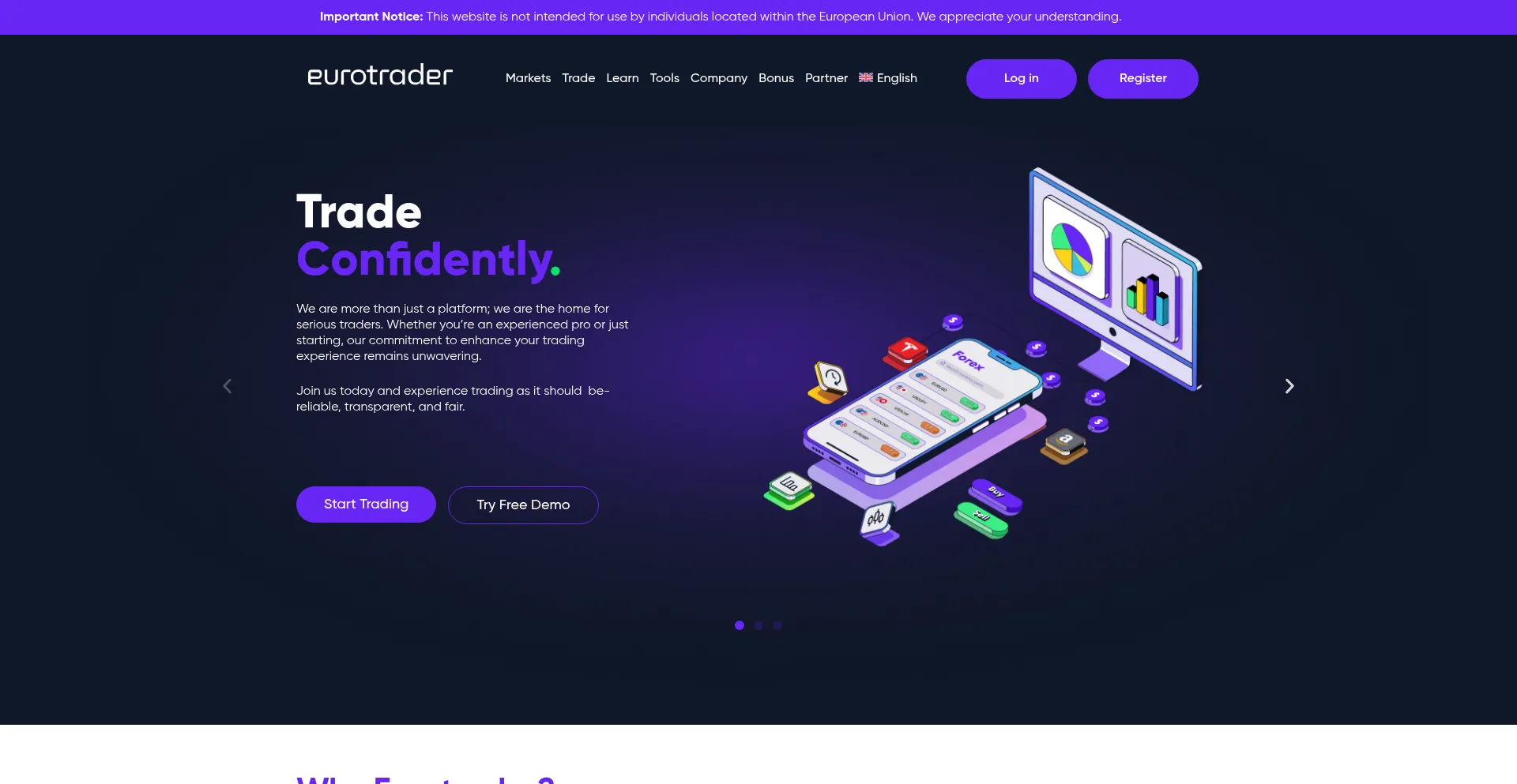 Website screenshot of Eurotrader.com