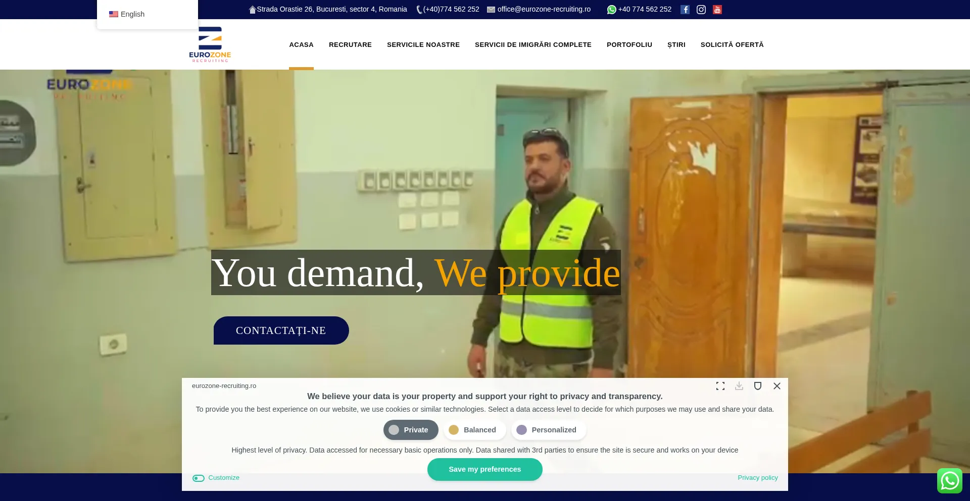 Website screenshot of Eurozone-recruiting.ro