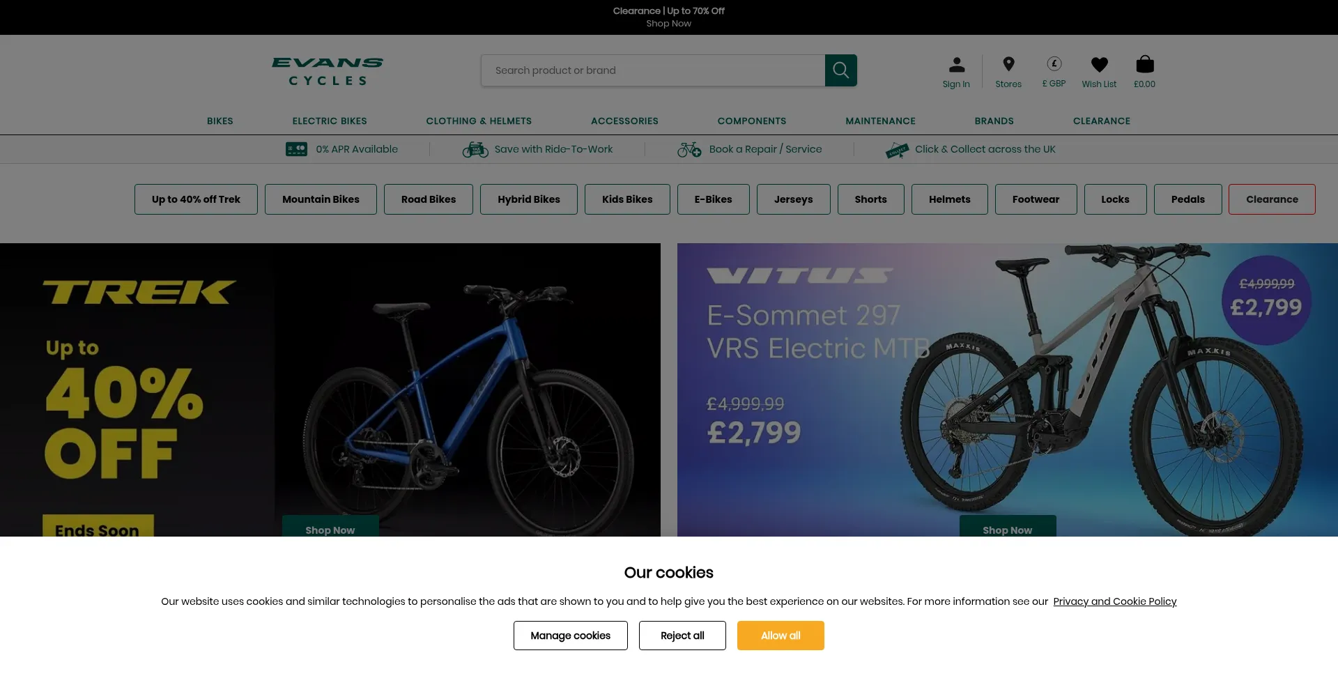 Evanscycles.com Screenshot