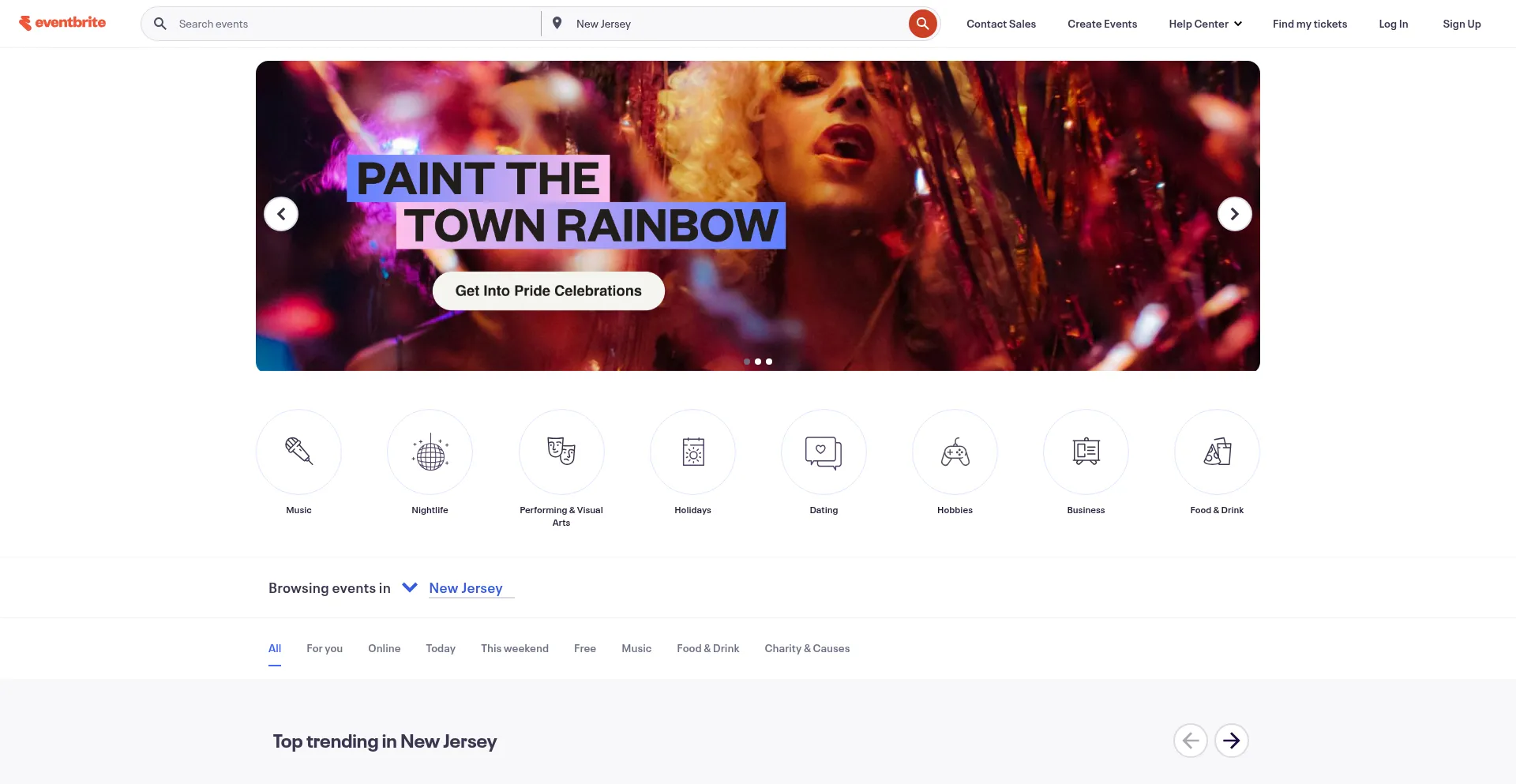 Website screenshot of Eventbite.com