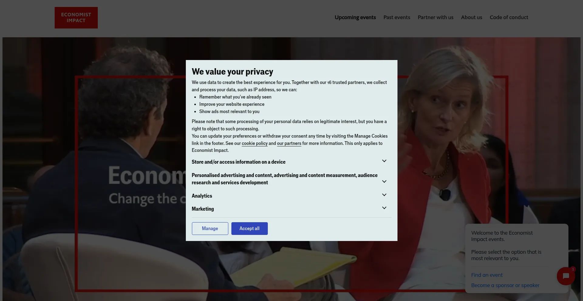 Website screenshot of Events.economist.com