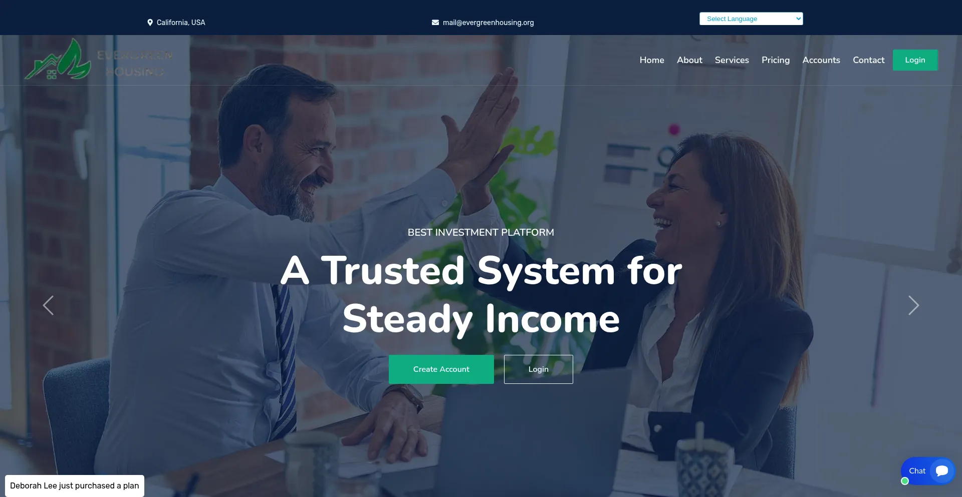 Website screenshot of Evergreenhousing.org