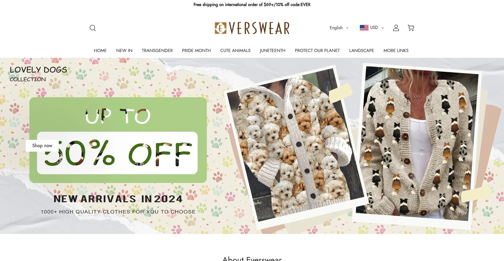 Website screenshot of Everswear.com