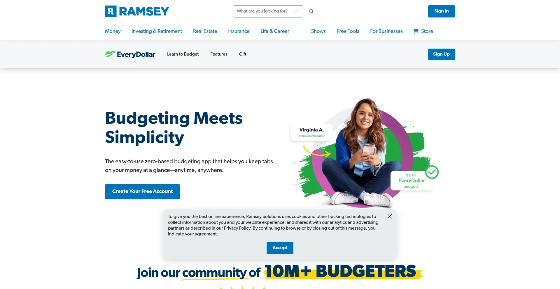 Website screenshot of Everydollar.com