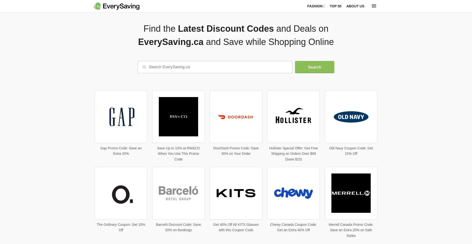 Website screenshot of Everysaving.ca