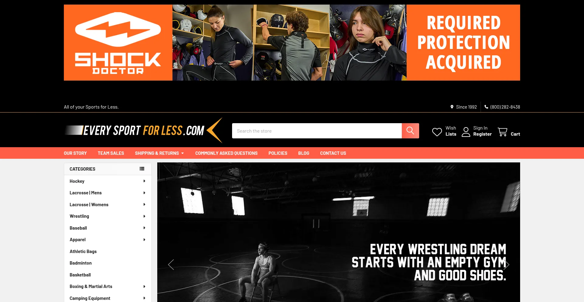 Website screenshot of Everysportforless.com