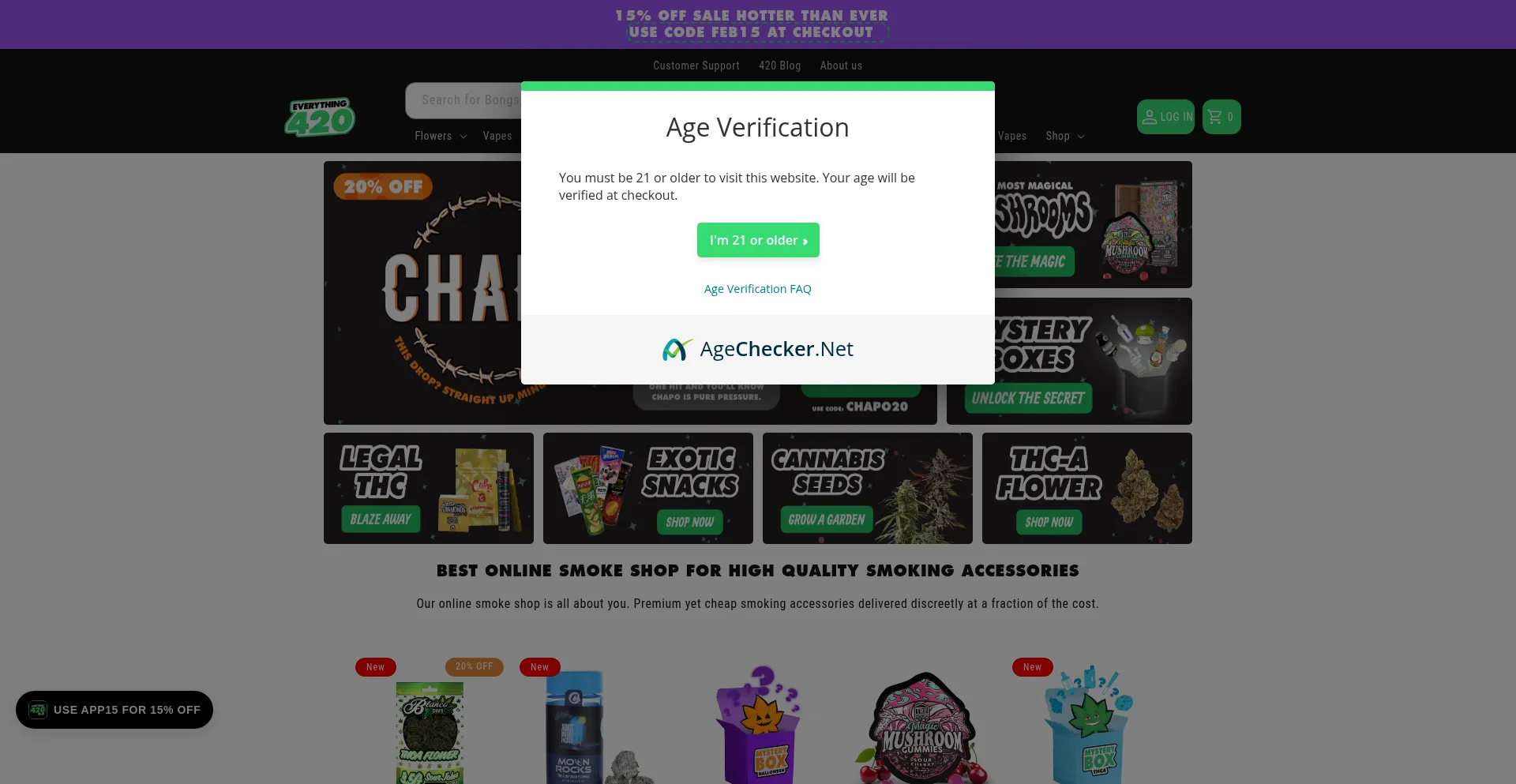 Website screenshot of Everything420.com