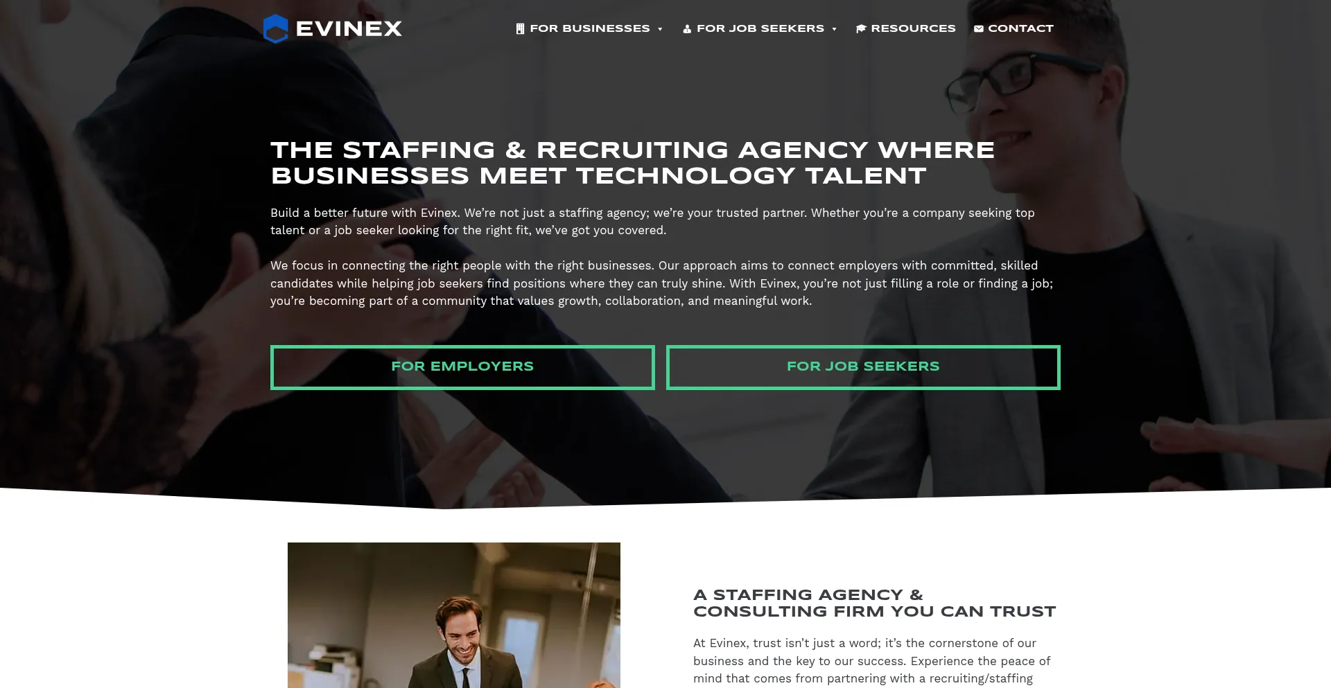 Website screenshot of Evinex.com