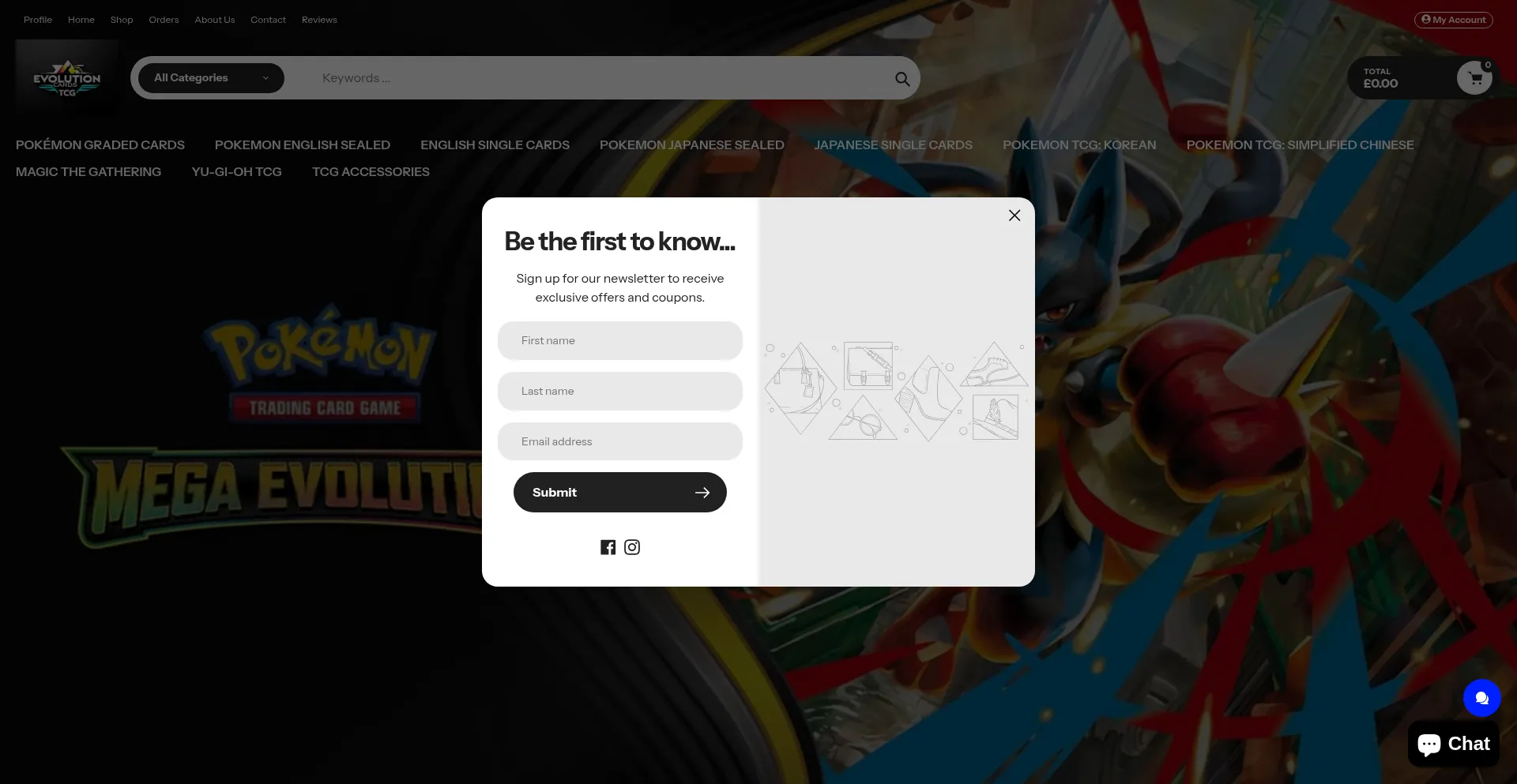 Website screenshot of Evolutioncardstcg.com