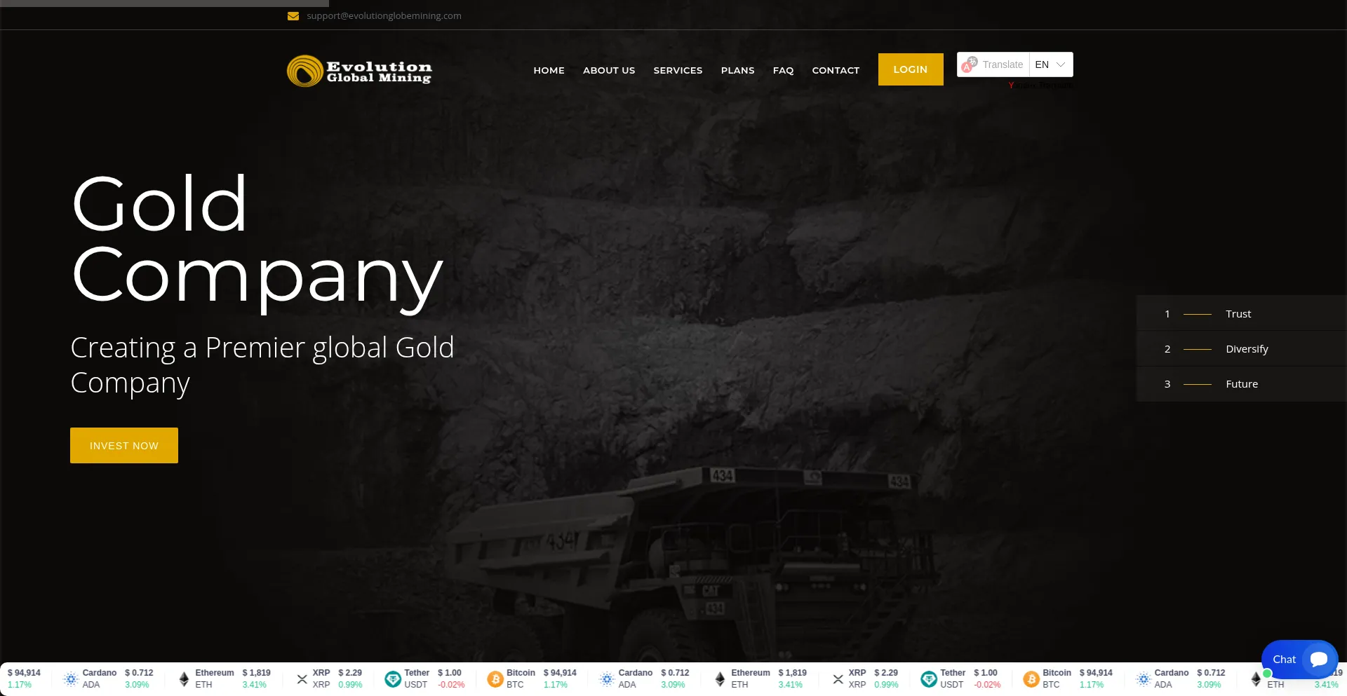 Website screenshot of Evolutionglobemining.com