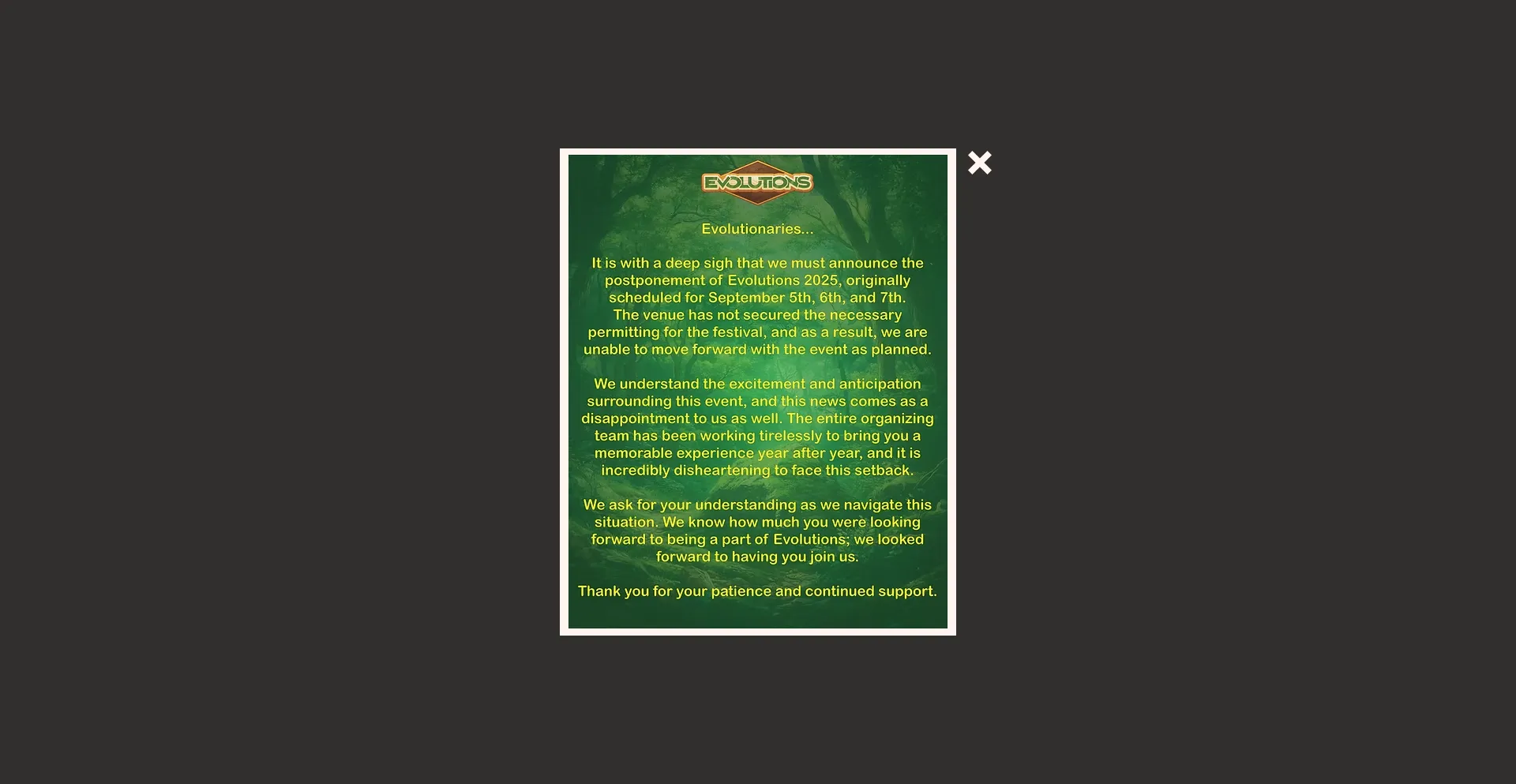 Website screenshot of Evolutionsfestival.com