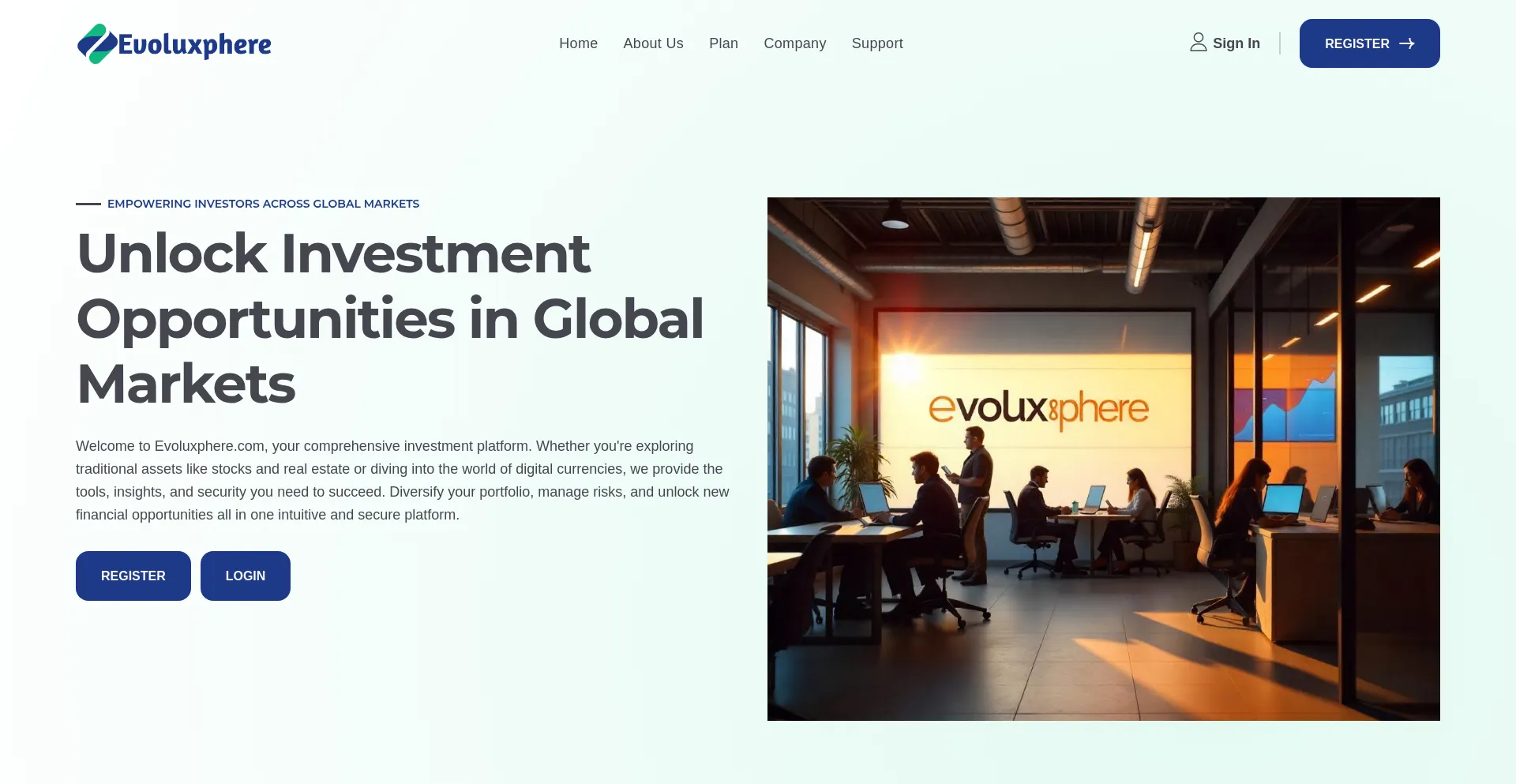 Website screenshot of Evoluxphere.com