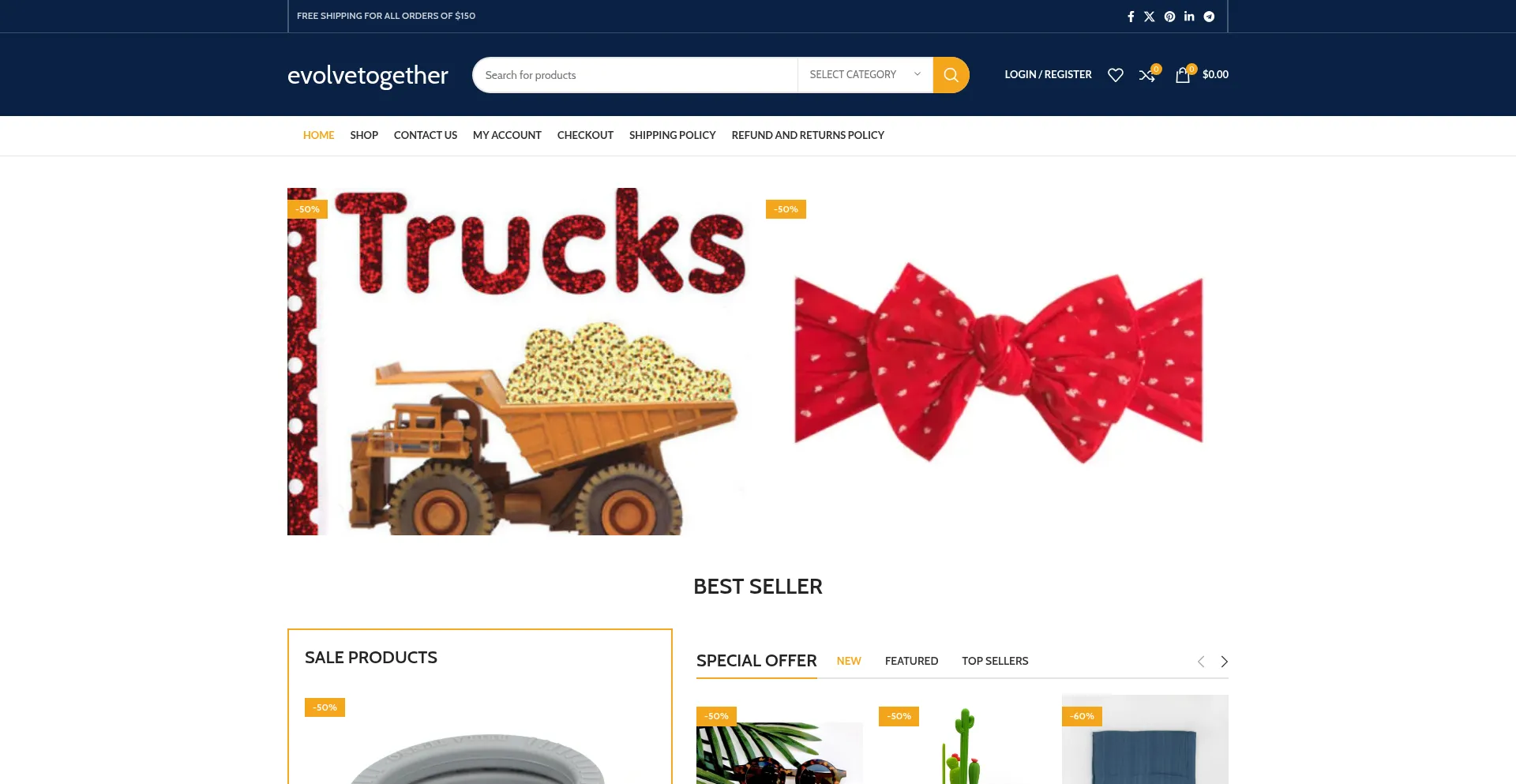 Website screenshot of Evolvetogether.shop