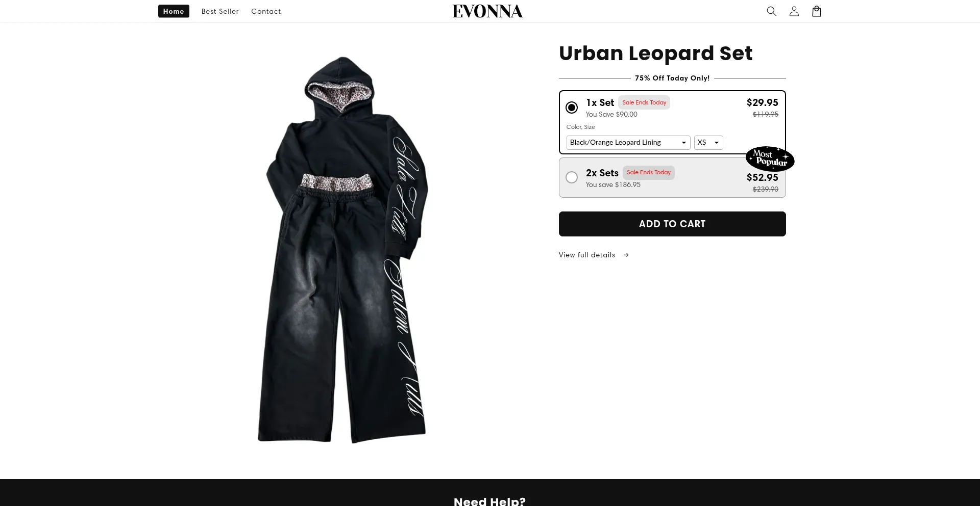 Website screenshot of Evonnaclothing.com