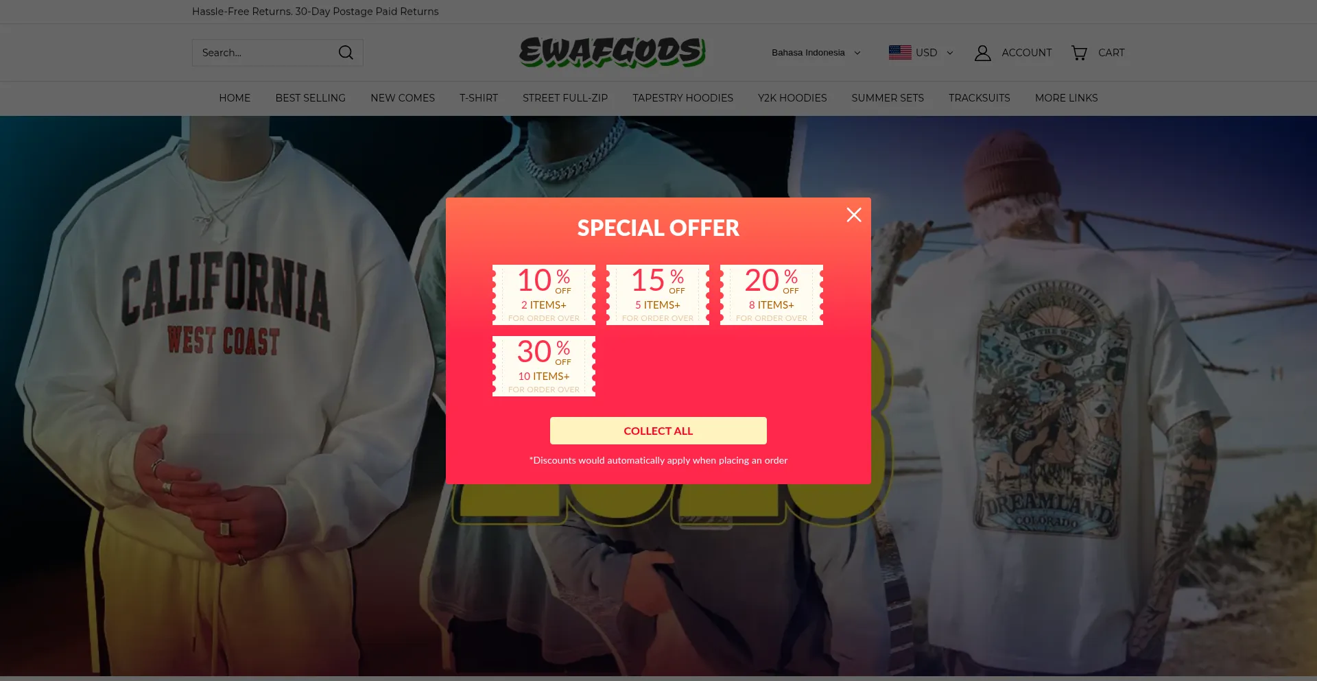 Website screenshot of Ewafgods.com