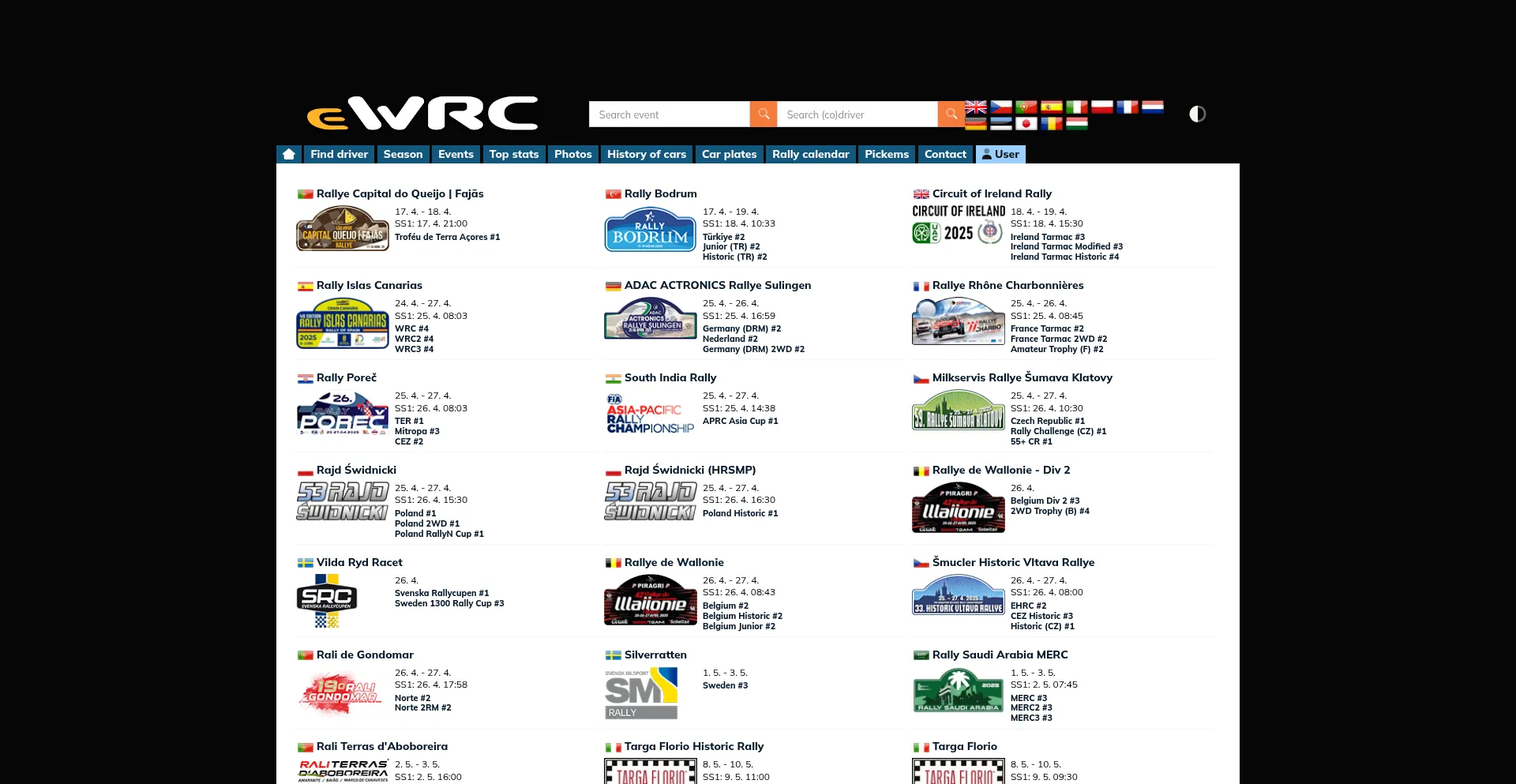 Website screenshot of Ewrc-results.com