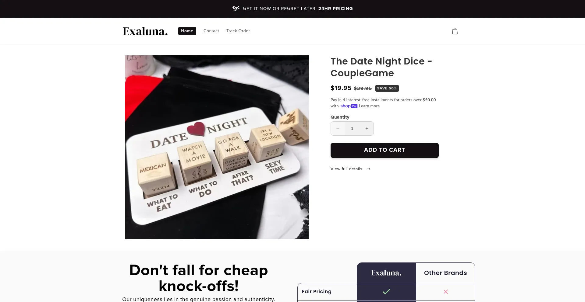 Website screenshot of Exaluna.shop