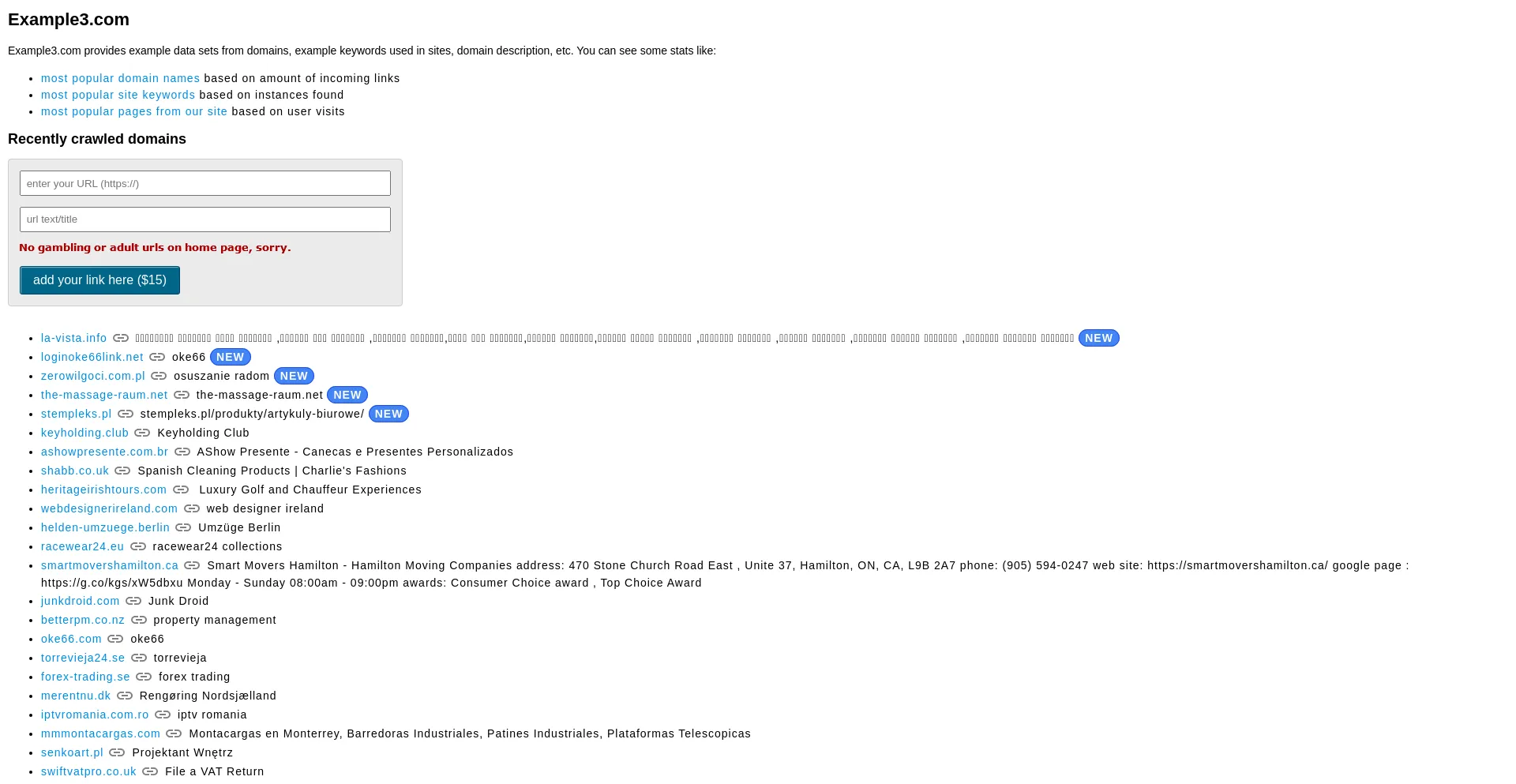 Website screenshot of Example3.com