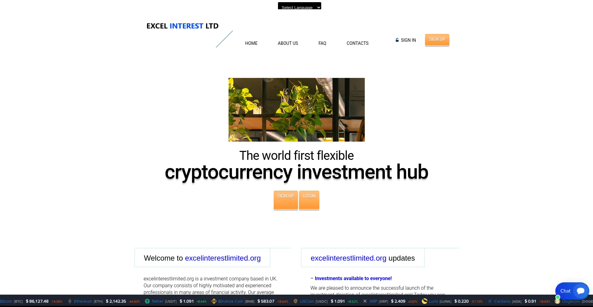 Website screenshot of Excelinterestlimited.org