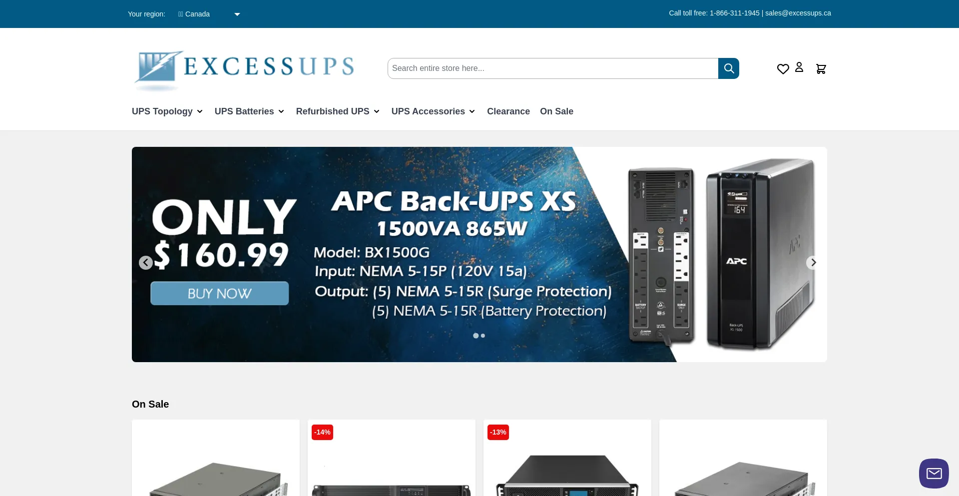 Website screenshot of Excessups.ca