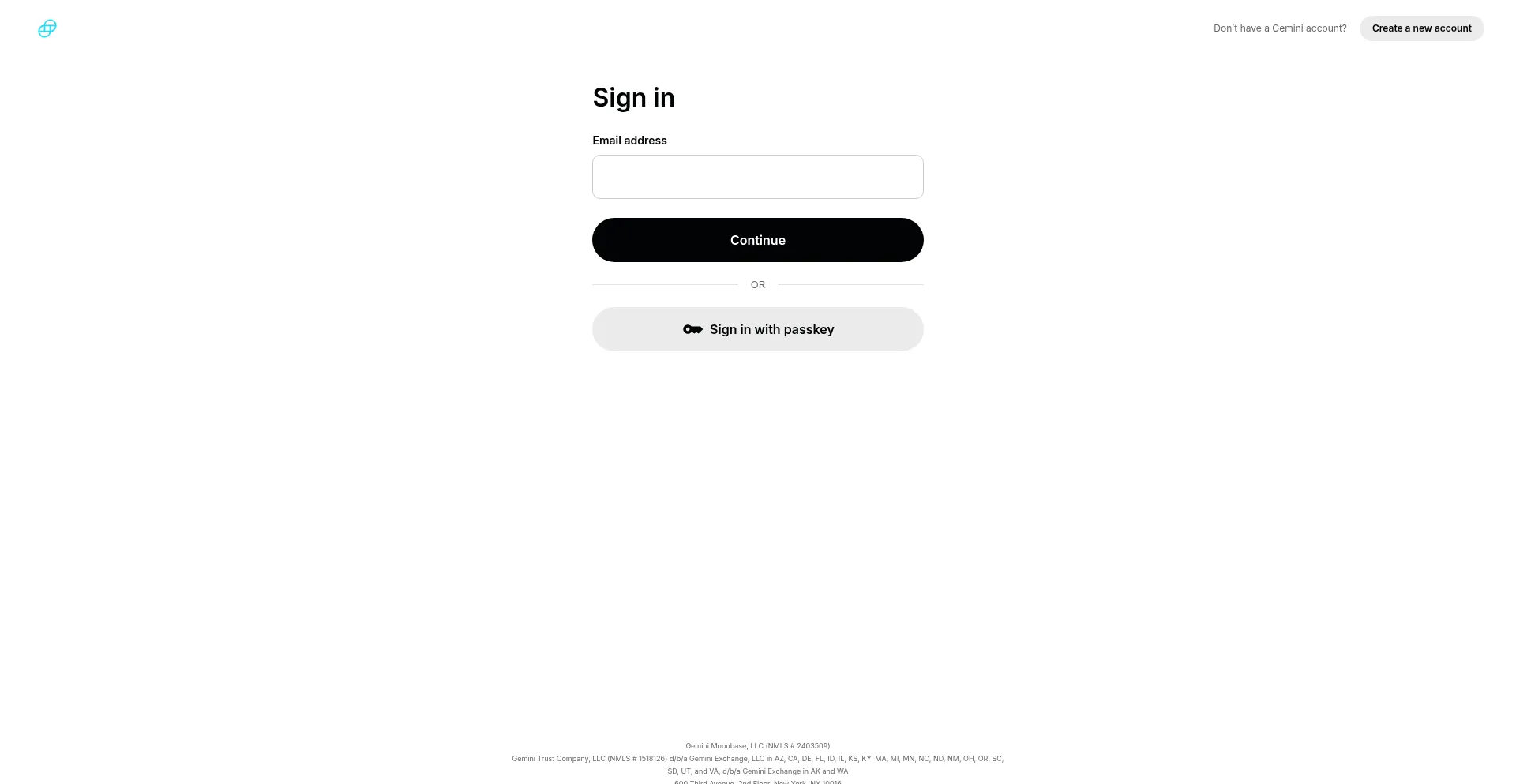 Website screenshot of Exchange.gemini.com