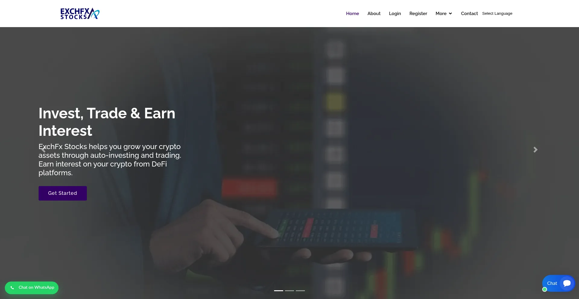 Website screenshot of Exchfxstocks.com