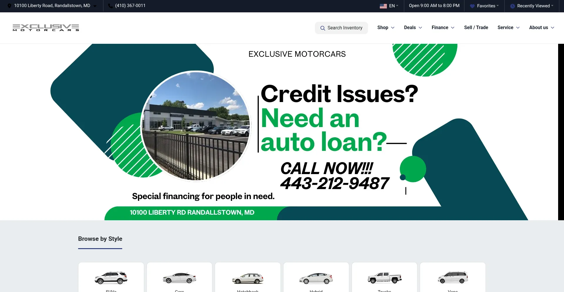 Website screenshot of Exclusivemotorcarsmd.com
