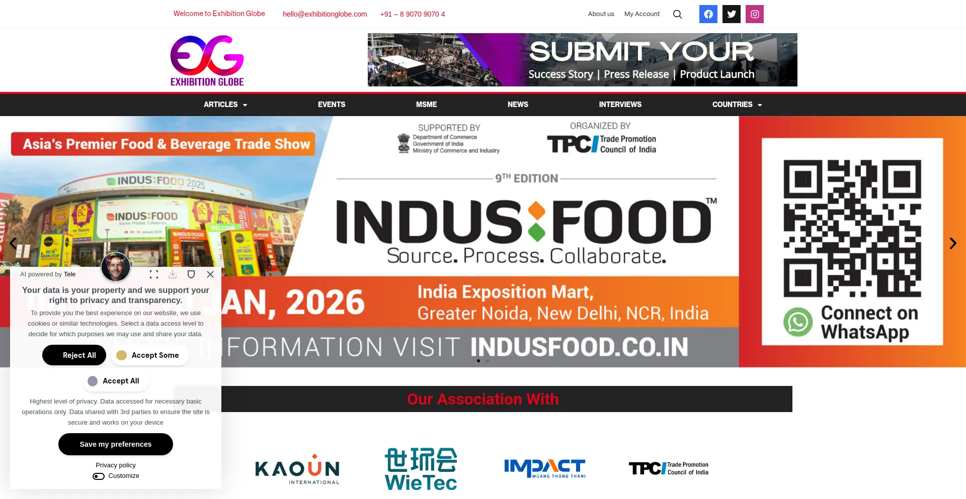 Website screenshot of Exhibitionglobe.com